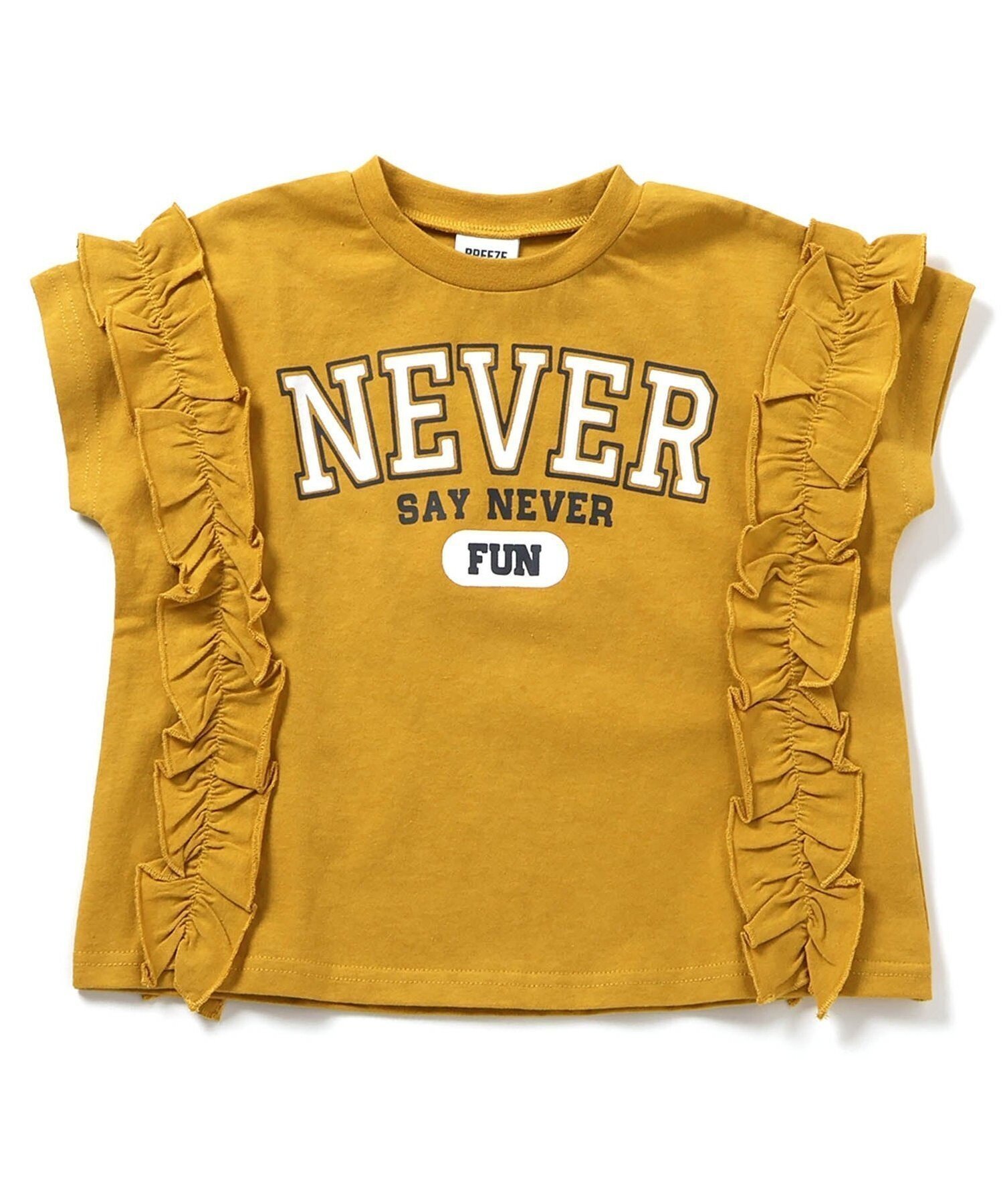 【その他のブランド/Other】のWEB限定 フリルカレッジTシャツ インテリア・キッズ・メンズ・レディースファッション・服の通販 founy(ファニー) 　ファッション　Fashion　キッズファッション　KIDS　フリル　Frills　半袖　Short Sleeve　マスタード|ID: prp329100004528645 ipo3291000000032079793