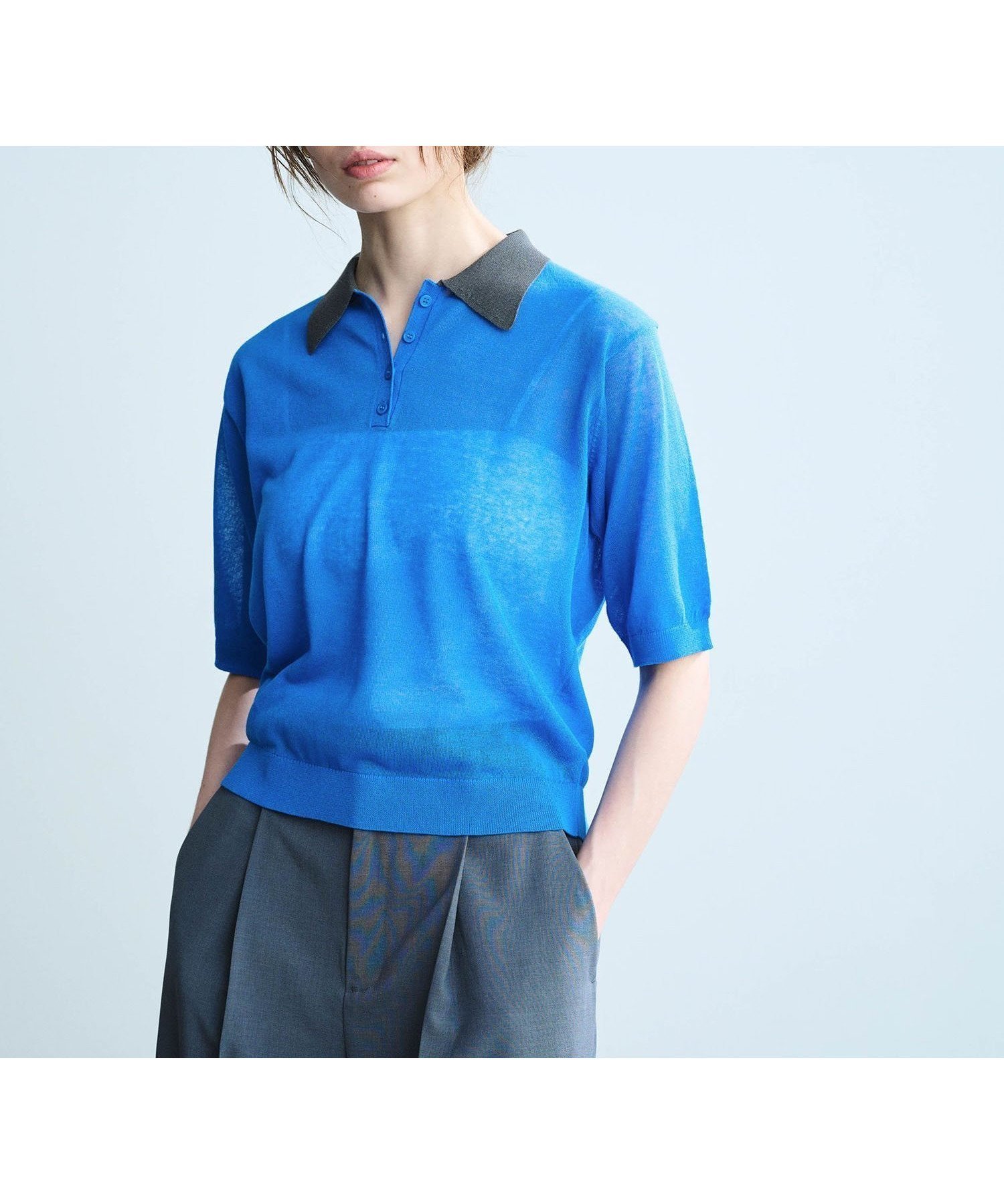 【ノーク/N.O.R.C】のニットポロ【SARACO】 インテリア・キッズ・メンズ・レディースファッション・服の通販 founy(ファニー) 　ファッション　Fashion　レディースファッション　WOMEN　トップス・カットソー　Tops/Tshirt　ニット　Knit Tops　イエロー　Yellow　ベーシック　Basic　夏　Summer　エレガント 上品　Elegant　ブルー×カーキ|ID: prp329100004528659 ipo3291000000032296071