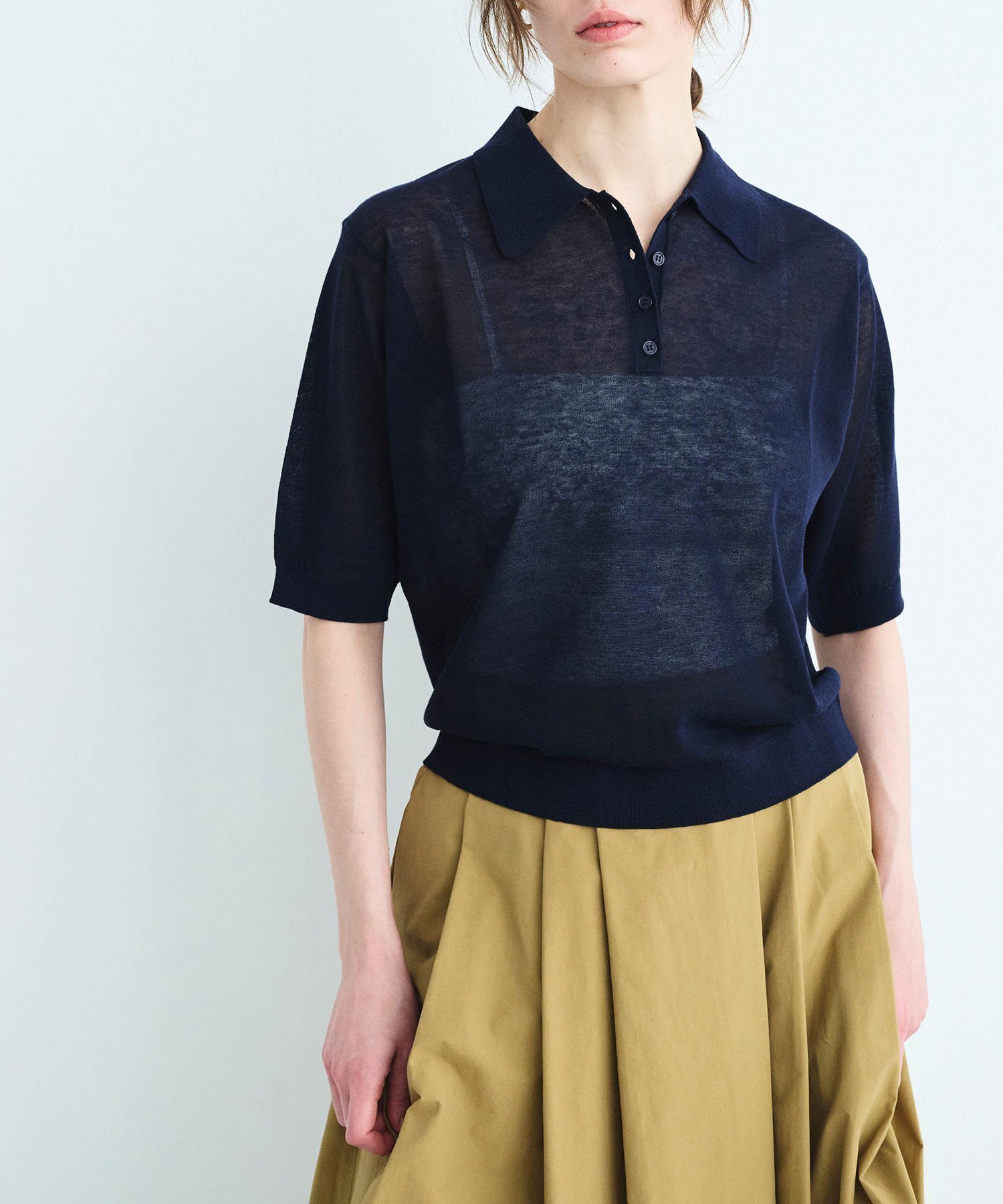 【ノーク/N.O.R.C】のニットポロ【SARACO】 インテリア・キッズ・メンズ・レディースファッション・服の通販 founy(ファニー) 　ファッション　Fashion　レディースファッション　WOMEN　トップス・カットソー　Tops/Tshirt　ニット　Knit Tops　イエロー　Yellow　ベーシック　Basic　夏　Summer　エレガント 上品　Elegant　ネイビー×ネイビー|ID: prp329100004528659 ipo3291000000032296072
