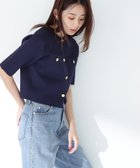 【ナチュラル ビューティー ベーシック/NATURAL BEAUTY BASIC】のエンブレムボタンニットジャケット半袖 ネイビー|ID: prp329100004528682 ipo3291000000032723158