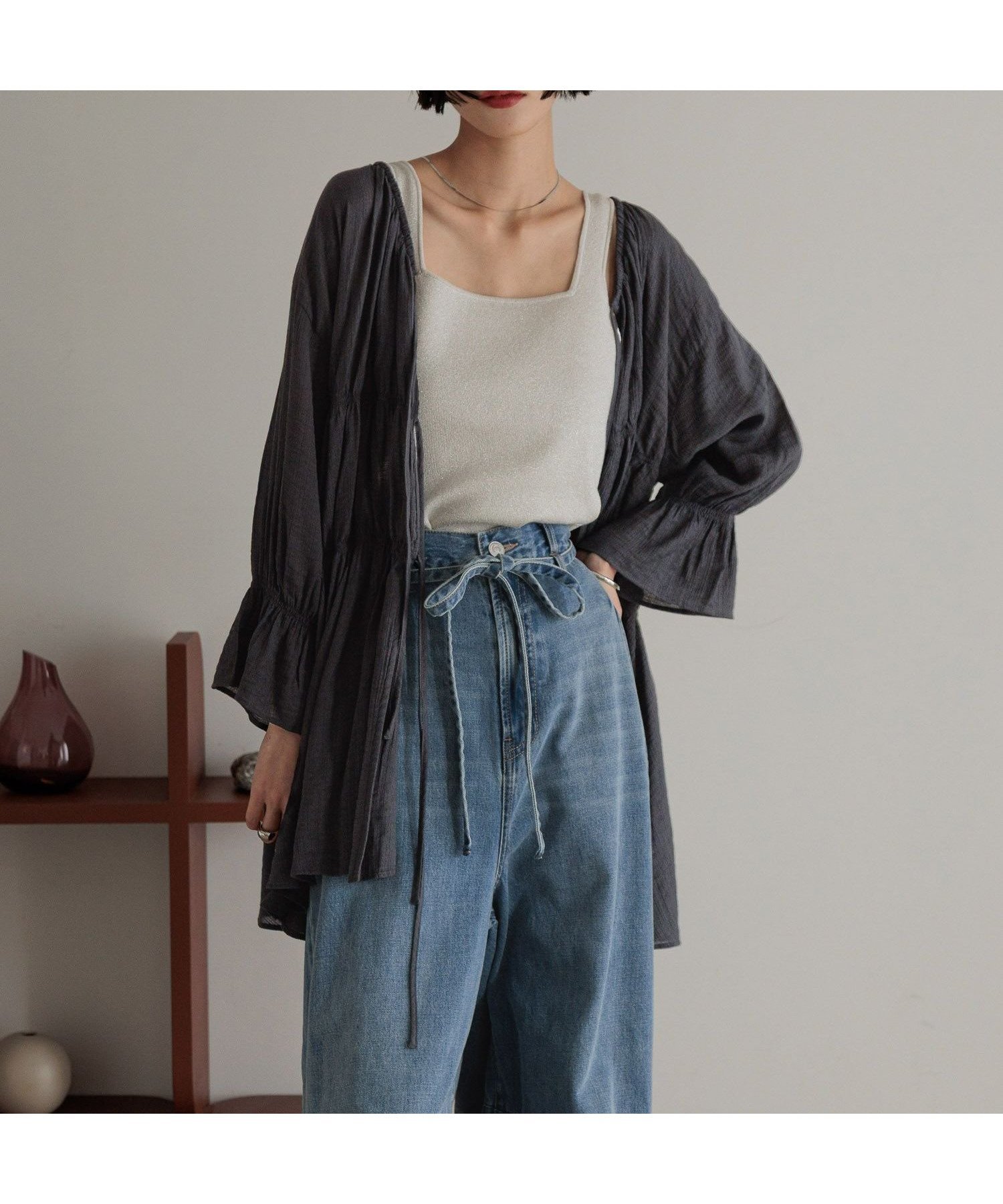 【ローリーズファーム/LOWRYS FARM】のヨウリュウシャーリング6S インテリア・キッズ・メンズ・レディースファッション・服の通販 founy(ファニー) 　ファッション　Fashion　レディースファッション　Fashion for Women　おすすめ　Recommended / Our Picks　シャーリング　Shirring, Ruched　ストレート　Straight, Straight Cut　デニム　Denim, Jeans Material　チャコールグレー18|ID: prp329100004528719 ipo3291000000032754528