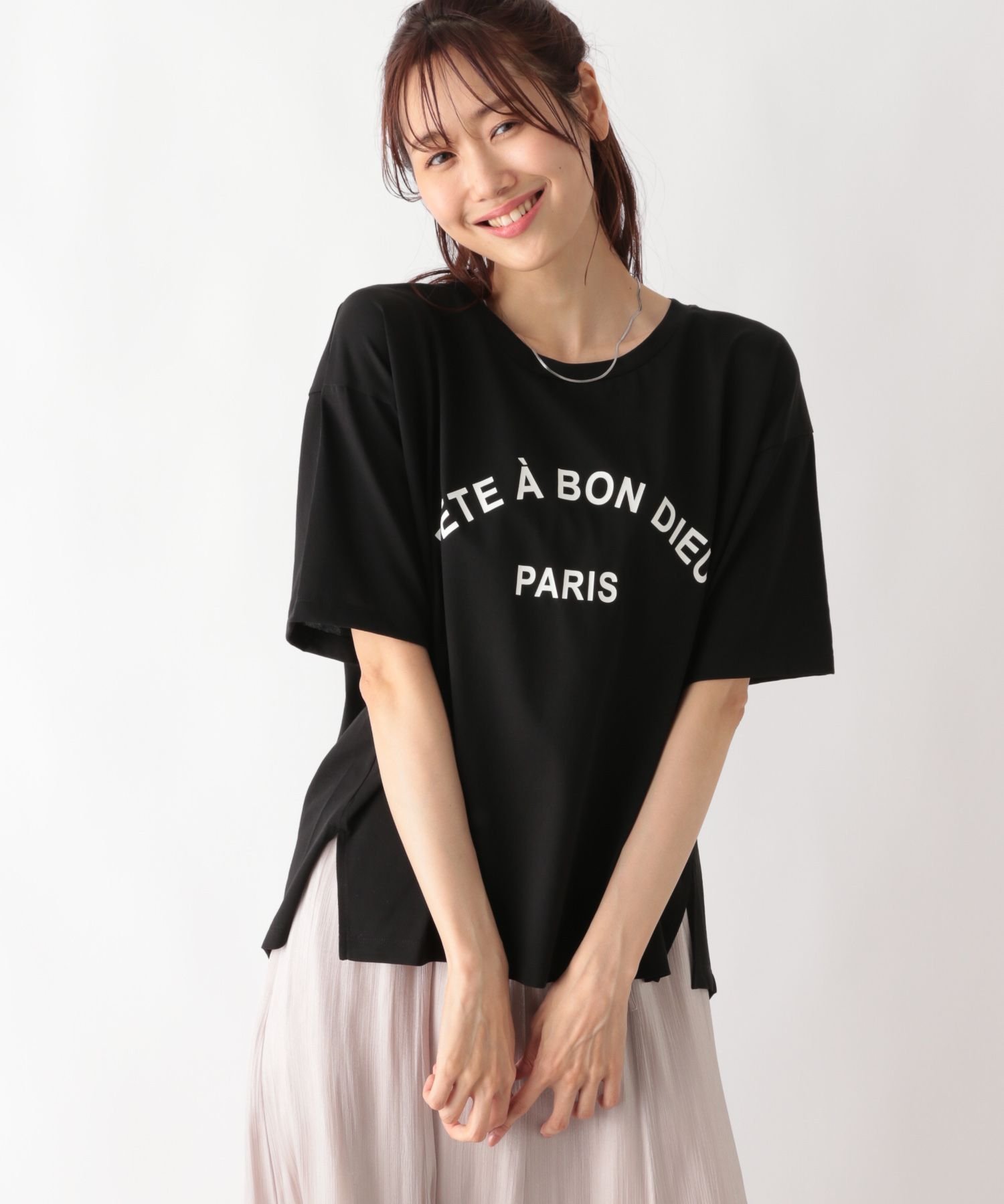 【グローバルワーク/GLOBAL WORK】のリッチクリーンプリントT/987156 インテリア・キッズ・メンズ・レディースファッション・服の通販 founy(ファニー) 　ファッション　Fashion　レディースファッション　Ladies' Fashion Online　インナー　Inner　シルク　Silk　スリット　Slit　人気　Popularity　抗菌　Antibacterial　ブラック/ロゴ10|ID: prp329100004528725 ipo3291000000032578892