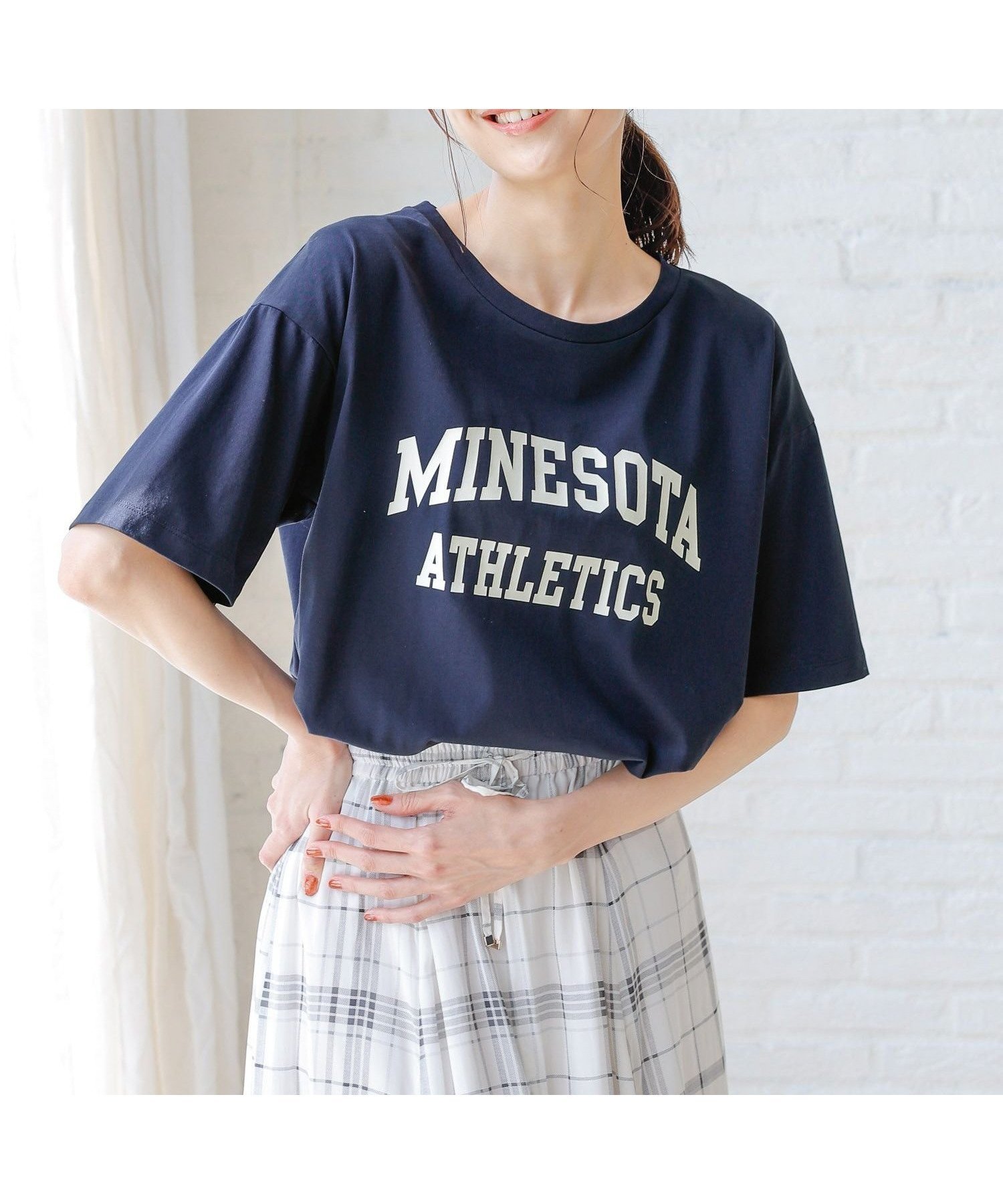 【グローバルワーク/GLOBAL WORK】のリッチクリーンプリントT/987156 インテリア・キッズ・メンズ・レディースファッション・服の通販 founy(ファニー) 　ファッション　Fashion　レディースファッション　Ladies' Fashion Online　インナー　Inner　シルク　Silk　スリット　Slit　人気　Popularity　抗菌　Antibacterial　ネイビー/カレッジ88|ID: prp329100004528725 ipo3291000000032578900