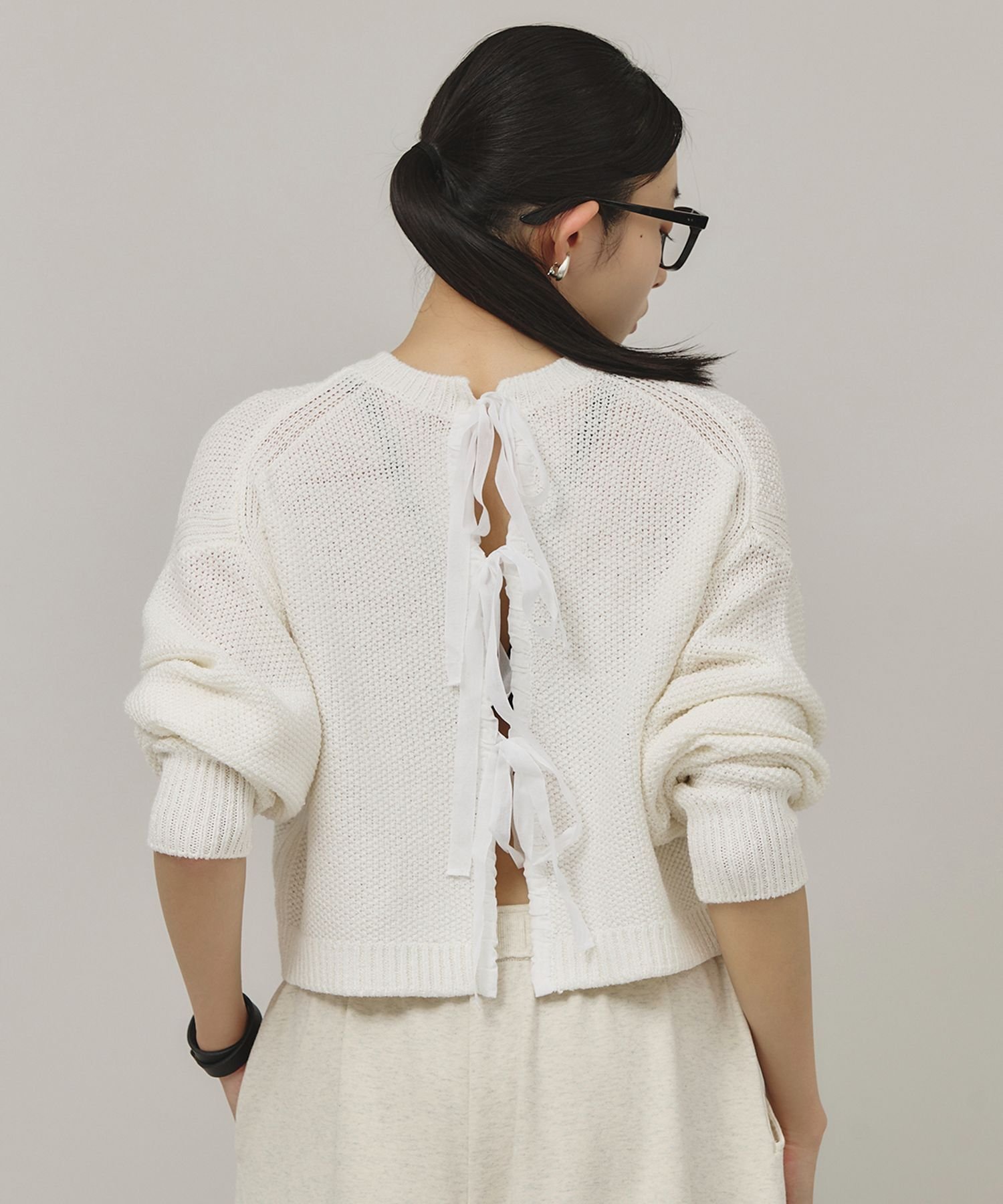 【カレンソロジー/Curensology】の2WAYリボンニットプルオーバー 人気、トレンドファッション・服の通販 founy(ファニー) 　ファッション　Fashion　レディースファッション　Fashion for Women　トップス・カットソー　Cut & Sew Tops　ニット　Knit Tops & Sweaters　カジュアルプルオーバー・ニットトップス　Pullovers & Knit Tops / Casual Pullovers　イタリア　Italy　エレガント 上品　Elegant　カーディガン　Cardigan, Knitwear　クロップド　Cropped, Short Length　リネン　Linen, Linen Fabric　リボン　Ribbon, Bow　 other-1|ID: prp329100004528735 ipo3291000000032657584