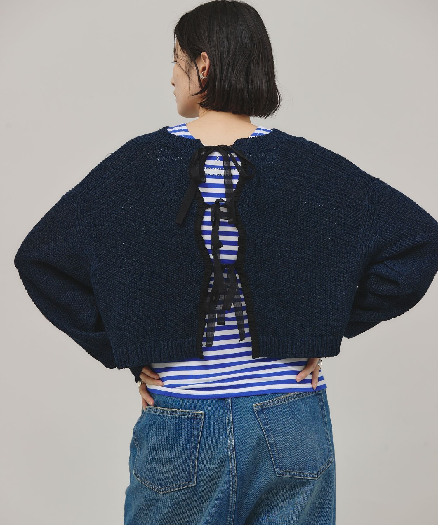 【カレンソロジー/Curensology】の2WAYリボンニットプルオーバー インテリア・キッズ・メンズ・レディースファッション・服の通販 founy(ファニー) 　ファッション　Fashion　レディースファッション　Fashion for Women　トップス・カットソー　Cut & Sew Tops　ニット　Knit Tops & Sweaters　カジュアルプルオーバー・ニットトップス　Pullovers & Knit Tops / Casual Pullovers　イタリア　Italy　エレガント 上品　Elegant　カーディガン　Cardigan, Knitwear　クロップド　Cropped, Short Length　リネン　Linen, Linen Fabric　リボン　Ribbon, Bow　ネイビー88|ID: prp329100004528735 ipo3291000000032657587