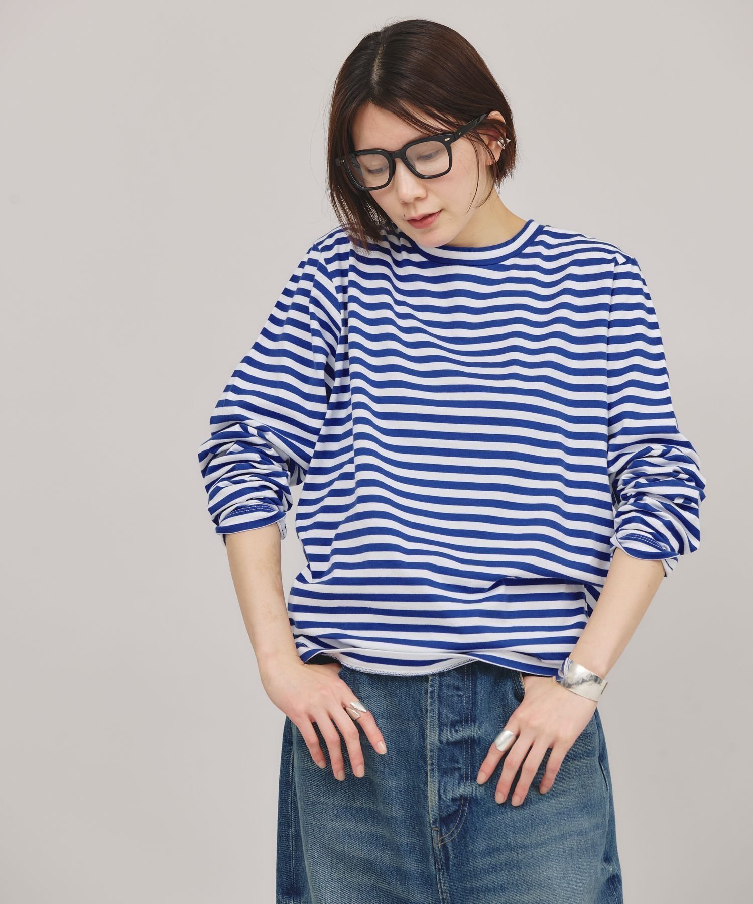 【カレンソロジー/Curensology】のRC ボーダーロングスリーブプルオーバー インテリア・キッズ・メンズ・レディースファッション・服の通販 founy(ファニー) 　ファッション　Fashion　レディースファッション　WOMEN　トップス・カットソー　Tops/Tshirt　プルオーバー　Pullover　エレガント 上品　Elegant　ヴィンテージ　Vintage　キャラクター　Character　ストライプ　Stripe　スリーブ　Sleeve　デニム　Denim　ミリタリー　Military　ロング　Long　ワーク　Work　ブルー86|ID: prp329100004528739 ipo3291000000032022099