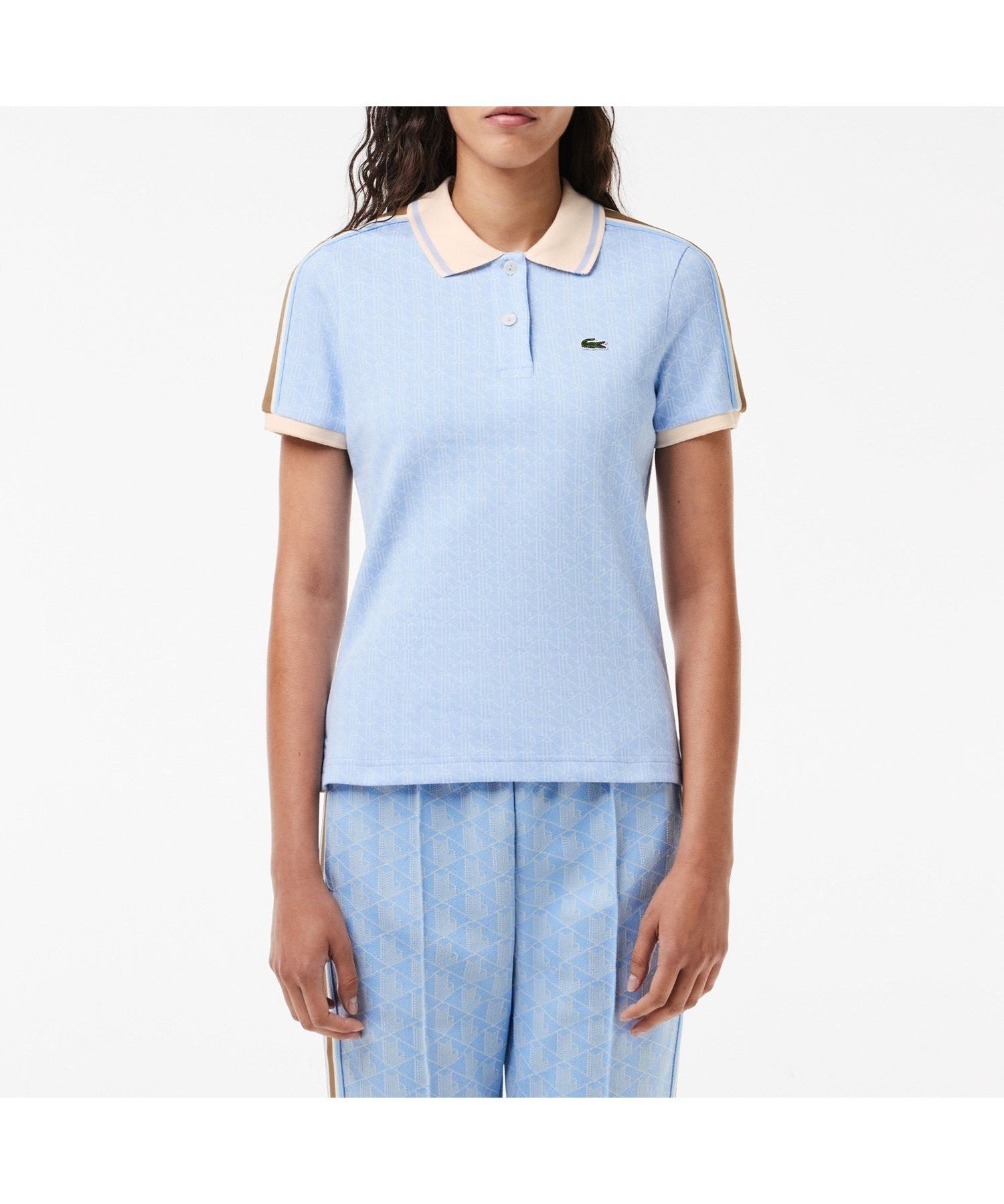 【ラコステ/LACOSTE】のモノグラムジャカードコットンニットポロシャツ インテリア・キッズ・メンズ・レディースファッション・服の通販 founy(ファニー) 　ファッション　Fashion　レディースファッション　WOMEN　トップス・カットソー　Tops/Tshirt　ニット　Knit Tops　シャツ/ブラウス　Shirts/Blouses　ポロシャツ　Polo Shirts　エレガント 上品　Elegant　ジャカード　Jacquard　スポーツ　Sports　スリーブ　Sleeve　ボーダー　Border　ポロシャツ　Polo Shirt　人気　Popularity　ライトブルー|ID: prp329100004528760 ipo3291000000032022206
