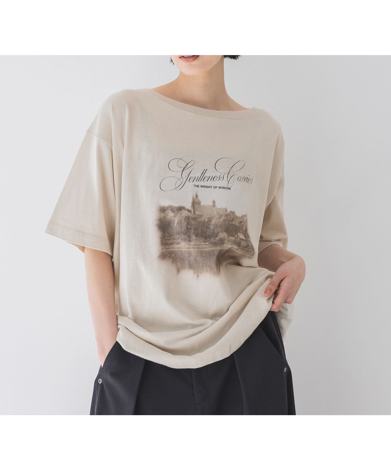 【ジーナシス/JEANASiS】のlandscape ボートネックプリント TEE インテリア・キッズ・メンズ・レディースファッション・服の通販 founy(ファニー) 　ファッション　Fashion　レディースファッション　Fashion for Women　インナー　Innerwear　カットソー　Cut and Sewn Top　コンパクト　Compact, Small Size　ショルダー　Shoulder, Shoulder Strap　シンプル　Simple, Minimal　デニム　Denim, Jeans Material　ドロップ　Drop Shoulder, Dropped Style　ビスチェ　Bustier, Corset Top　ビッグ　Big, Oversized　フェミニン　Feminine, Girly　プリント　Print, Printed Pattern　ベスト　Vest, Waistcoat　ボトム　Bottoms, Lower Wear　メッシュ　Mesh, Net Fabric　ロング　Long, Long-Length　ワイド　Wide, Wide Fit　おすすめ　Recommended / Our Picks　アイボリー|ID: prp329100004528829 ipo3291000000032624821