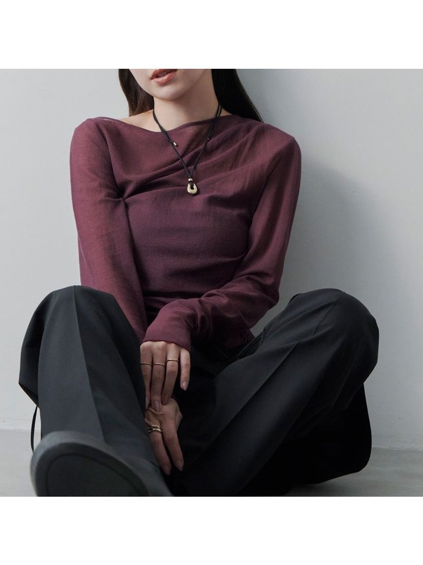 【ミースロエ/MIESROHE】のアシンメトリーギャザーTOPS インテリア・キッズ・メンズ・レディースファッション・服の通販 founy(ファニー) 　雑誌掲載アイテム　Magazine Items　ファッション雑誌　Fashion Magazines　ヴェリィ　VERY　ファッション　Fashion　レディースファッション　Ladies' Fashion Online　トップス・カットソー　Tops/Tshirt　5月号　May Issue　6月号　June Issue　インナー　Inner　ギャザー　Gather　シアー　Sheer　デコルテ　Decolletage　トレンド　Trend　フィット　Fit　雑誌　Magazine　WINE[049]|ID: prp329100004528872 ipo3291000000032698340