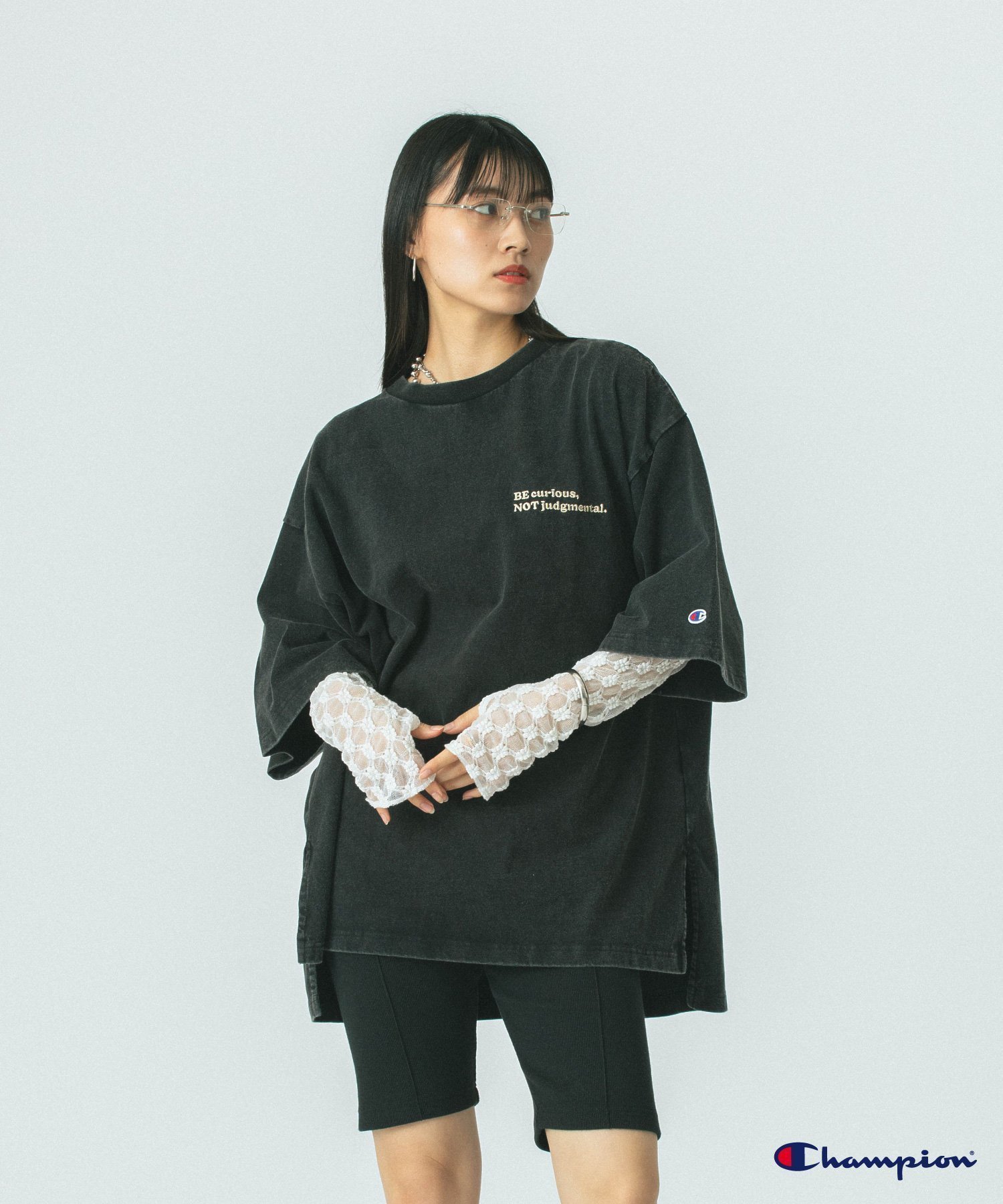 【ローズバッド/ROSE BUD】の【Champion別注】(ROSE BUD*Champion)LOGO EMBROIDERY BIG TEE インテリア・キッズ・メンズ・レディースファッション・服の通販 founy(ファニー) 　ファッション　Fashion　レディースファッション　WOMEN　カットソー　Cut And Sew　シンプル　Simple　チュニック　Tunic　人気　Popularity　パープル　Purple　ビッグ　Big　別注　Special Order　再入荷　Restock/Back In Stock/Re Arrival　おすすめ　Recommend　BLACK|ID: prp329100004528938 ipo3291000000032022912