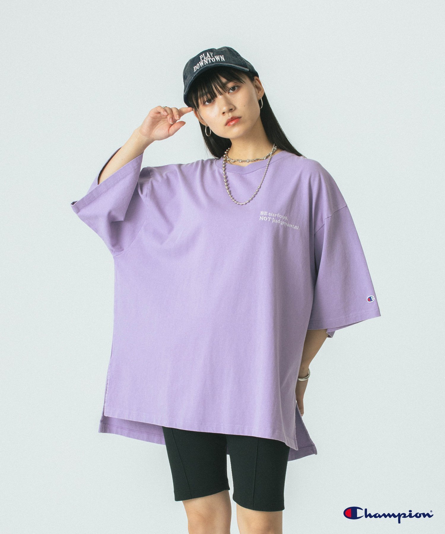 【ローズバッド/ROSE BUD】の【Champion別注】(ROSE BUD*Champion)LOGO EMBROIDERY BIG TEE インテリア・キッズ・メンズ・レディースファッション・服の通販 founy(ファニー) 　ファッション　Fashion　レディースファッション　WOMEN　カットソー　Cut And Sew　シンプル　Simple　チュニック　Tunic　人気　Popularity　パープル　Purple　ビッグ　Big　別注　Special Order　再入荷　Restock/Back In Stock/Re Arrival　おすすめ　Recommend　PURPLE|ID: prp329100004528938 ipo3291000000032022913