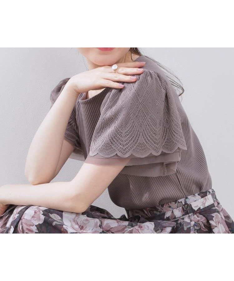 【クチュール ブローチ/Couture Brooch】の【二の腕カバー・通勤】レース袖テレコトップス インテリア・キッズ・メンズ・レディースファッション・服の通販 founy(ファニー) 　ファッション　Fashion　レディースファッション　Fashion for Women　トップス・カットソー　Cut & Sew Tops　チュール　Tulip, Tulip Motif　テレコ　Ribbed, Rib Stitch　レース　Lace, Lace Fabric　ビジネス 仕事 通勤　Business / Work / Commuting　トープ|ID: prp329100004528951 ipo3291000000032752940