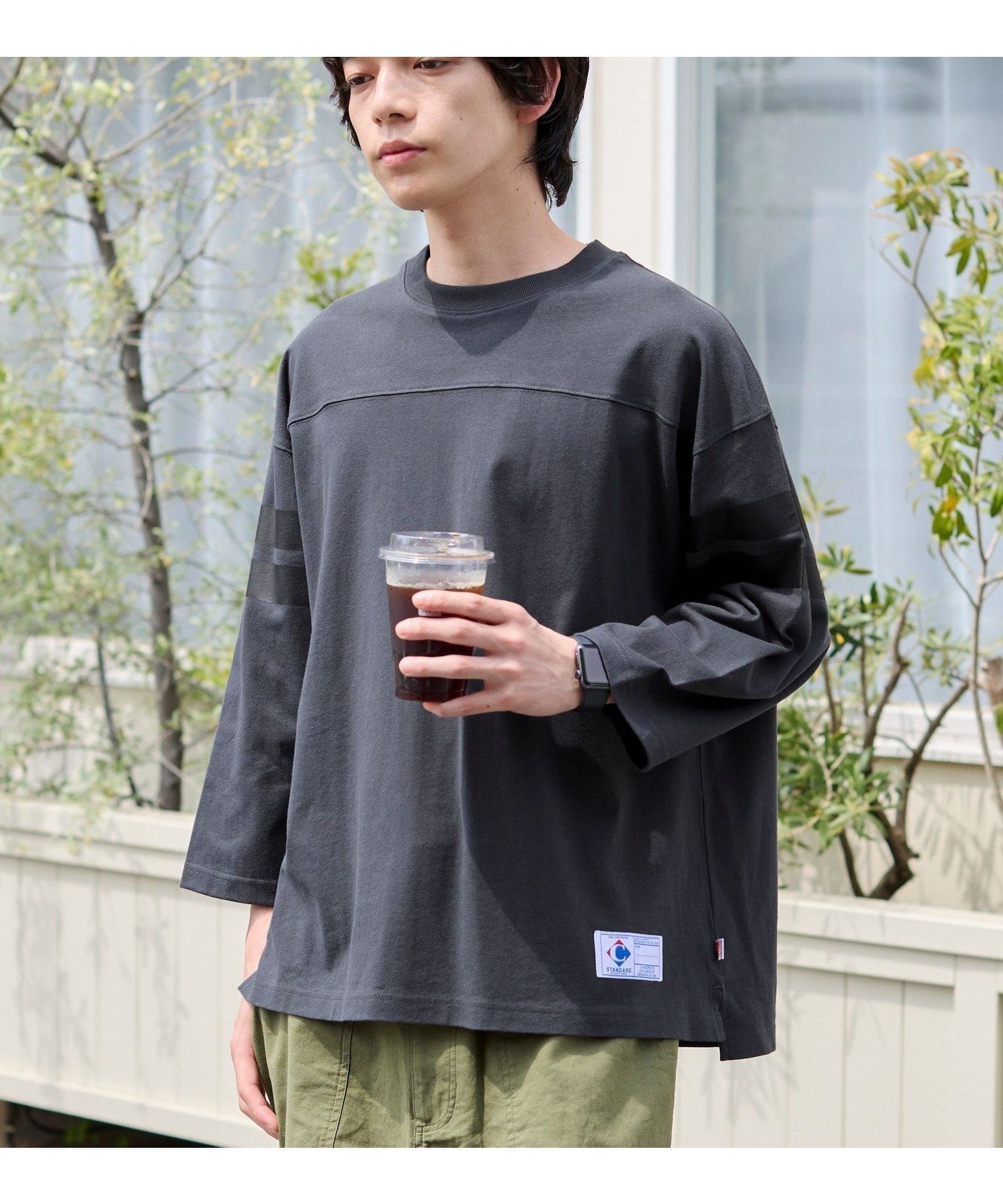 【コーエン メン/COEN / MEN】のUSAコットン七分袖フットボールTシャツ インテリア・キッズ・メンズ・レディースファッション・服の通販 founy(ファニー) 　ファッション　Fashion　メンズファッション　MEN　おすすめ　Recommend　シンプル　Simple　プリント　Print　リラックス　Relax　DK.GRAY|ID: prp329100004529120 ipo3291000000032023634