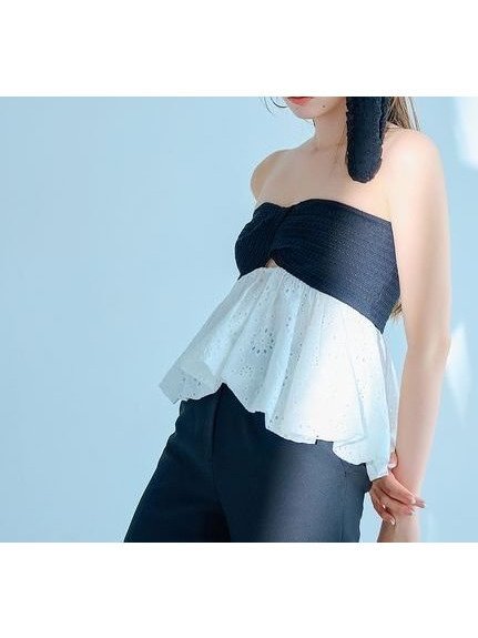 【リリーブラウン/Lily Brown】のバルーンペプラムベアトップス インテリア・キッズ・メンズ・レディースファッション・服の通販 founy(ファニー) 　ファッション　Fashion　レディースファッション　WOMEN　トップス・カットソー　Tops/Tshirt　おすすめ　Recommend　セットアップ　Set Up　トレンド　Trend　バランス　Balance　バルーン　Balloon　フィット　Fit　フェミニン　Feminine　レース　Race　BLK[009]|ID: prp329100004529137 ipo3291000000032023715