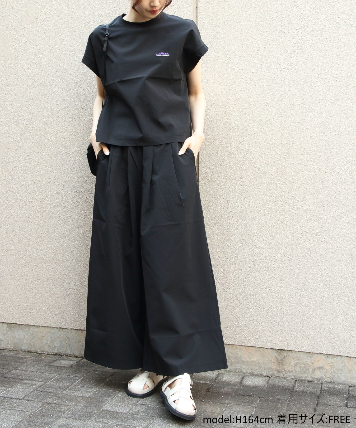 【その他のブランド/Other】のTHOUSAND MILE/FRENCH SLEEVE SHIRT WIDE PANTS SET インテリア・キッズ・メンズ・レディースファッション・服の通販 founy(ファニー) 　ファッション　Fashion　レディースファッション　Ladies' Fashion Online　セットアップ　Setup　パンツ　Pants　アウトドア　Outdoor　コンパクト　Compact　ショート　Short　スリーブ　Sleeve　セットアップ　Set Up　フレンチ　French　ワイド　Wide　夏　Summer　旅行　Travel　軽量　Lightweight　BLACK|ID: prp329100004529161 ipo3291000000032611478