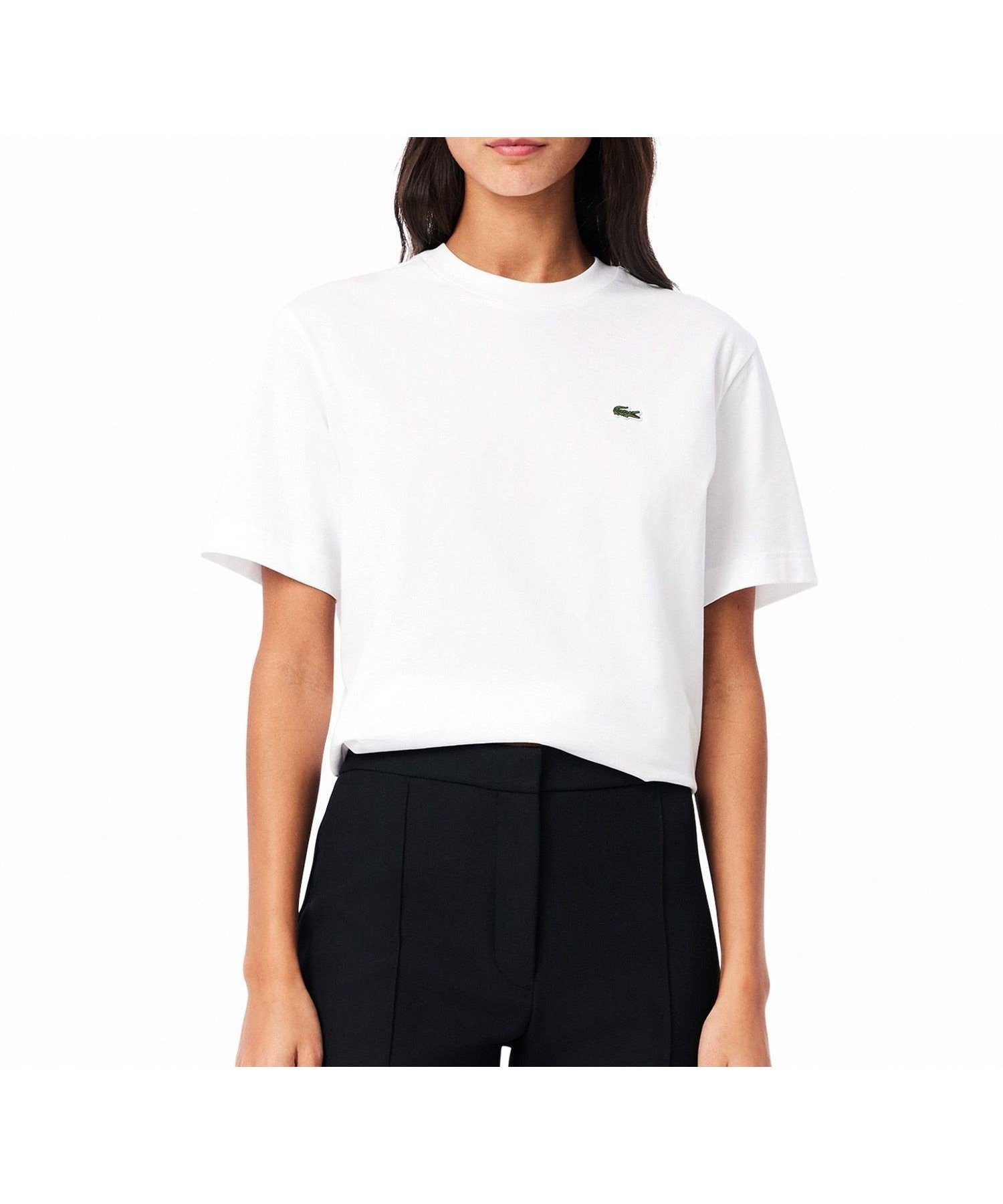 【ラコステ/LACOSTE】のハイクオリティ ピマコットン仕立て ワンポイントソフトタッチ半袖Tシャツ インテリア・キッズ・メンズ・レディースファッション・服の通販 founy(ファニー) 　ファッション　Fashion　レディースファッション　WOMEN　トップス・カットソー　Tops/Tshirt　シャツ/ブラウス　Shirts/Blouses　ロング / Tシャツ　T-Shirts　トレンド　Trend　ベーシック　Basic　リラックス　Relax　ワンポイント　One Point　半袖　Short Sleeve　ホワイト|ID: prp329100004529208 ipo3291000000032023960