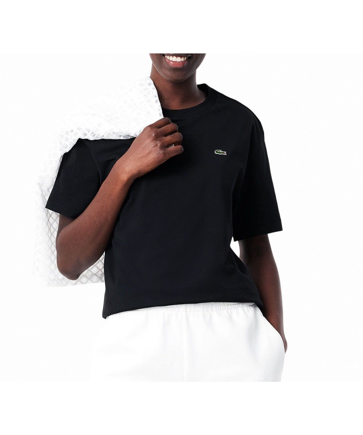 【ラコステ/LACOSTE】のハイクオリティ ピマコットン仕立て ワンポイントソフトタッチ半袖Tシャツ インテリア・キッズ・メンズ・レディースファッション・服の通販 founy(ファニー) 　ファッション　Fashion　レディースファッション　WOMEN　トップス・カットソー　Tops/Tshirt　シャツ/ブラウス　Shirts/Blouses　ロング / Tシャツ　T-Shirts　トレンド　Trend　ベーシック　Basic　リラックス　Relax　ワンポイント　One Point　半袖　Short Sleeve　ブラック|ID: prp329100004529208 ipo3291000000032023961