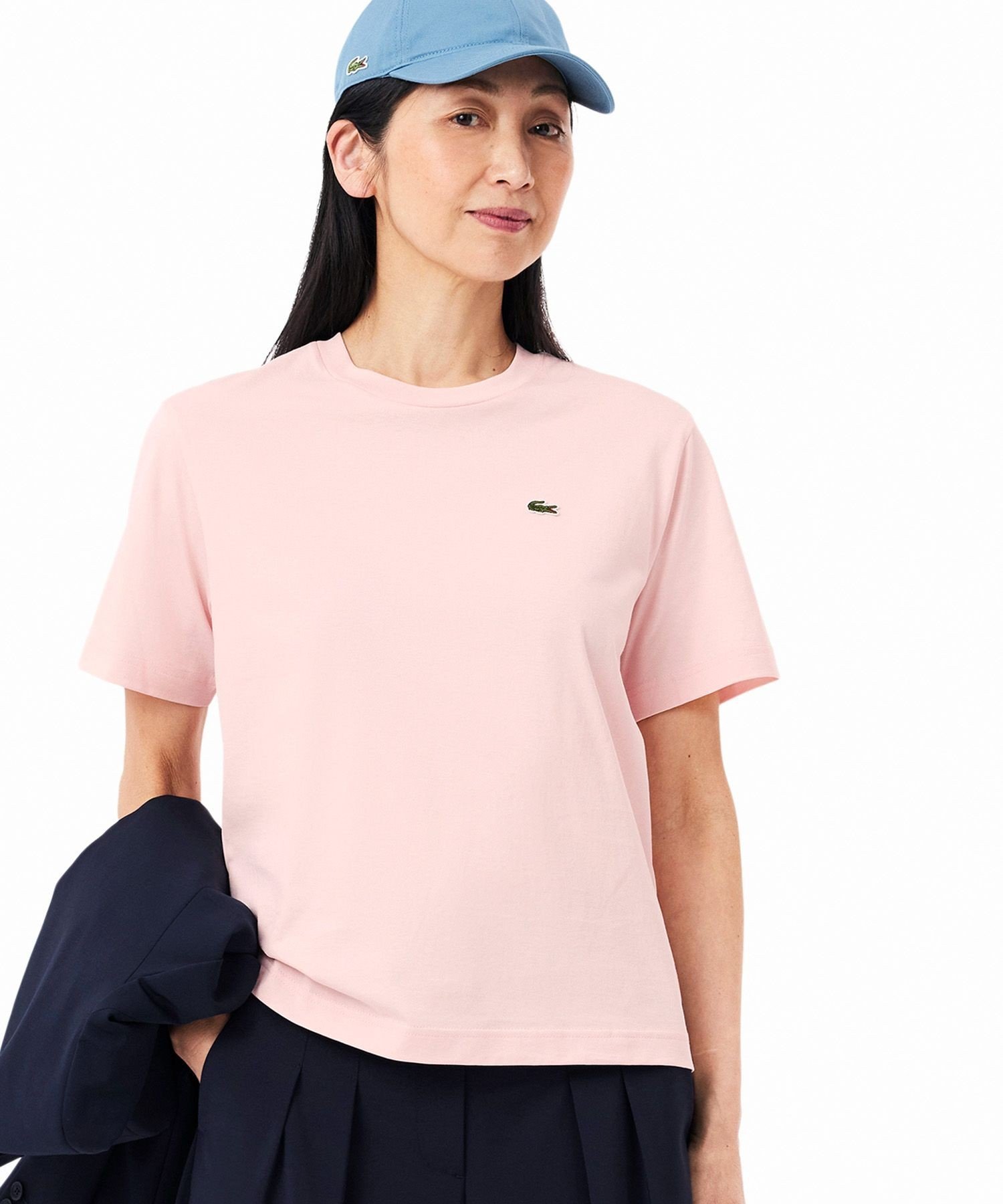 【ラコステ/LACOSTE】のハイクオリティ ピマコットン仕立て ワンポイントソフトタッチ半袖Tシャツ インテリア・キッズ・メンズ・レディースファッション・服の通販 founy(ファニー) 　ファッション　Fashion　レディースファッション　WOMEN　トップス・カットソー　Tops/Tshirt　シャツ/ブラウス　Shirts/Blouses　ロング / Tシャツ　T-Shirts　トレンド　Trend　ベーシック　Basic　リラックス　Relax　ワンポイント　One Point　半袖　Short Sleeve　ピンクベージュ|ID: prp329100004529208 ipo3291000000032023962