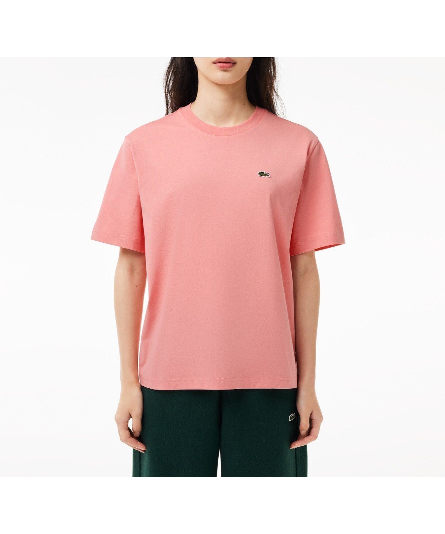 【ラコステ/LACOSTE】のハイクオリティ ピマコットン仕立て ワンポイントソフトタッチ半袖Tシャツ インテリア・キッズ・メンズ・レディースファッション・服の通販 founy(ファニー) 　ファッション　Fashion　レディースファッション　WOMEN　トップス・カットソー　Tops/Tshirt　シャツ/ブラウス　Shirts/Blouses　ロング / Tシャツ　T-Shirts　トレンド　Trend　ベーシック　Basic　リラックス　Relax　ワンポイント　One Point　半袖　Short Sleeve　ピンク|ID: prp329100004529208 ipo3291000000032023964