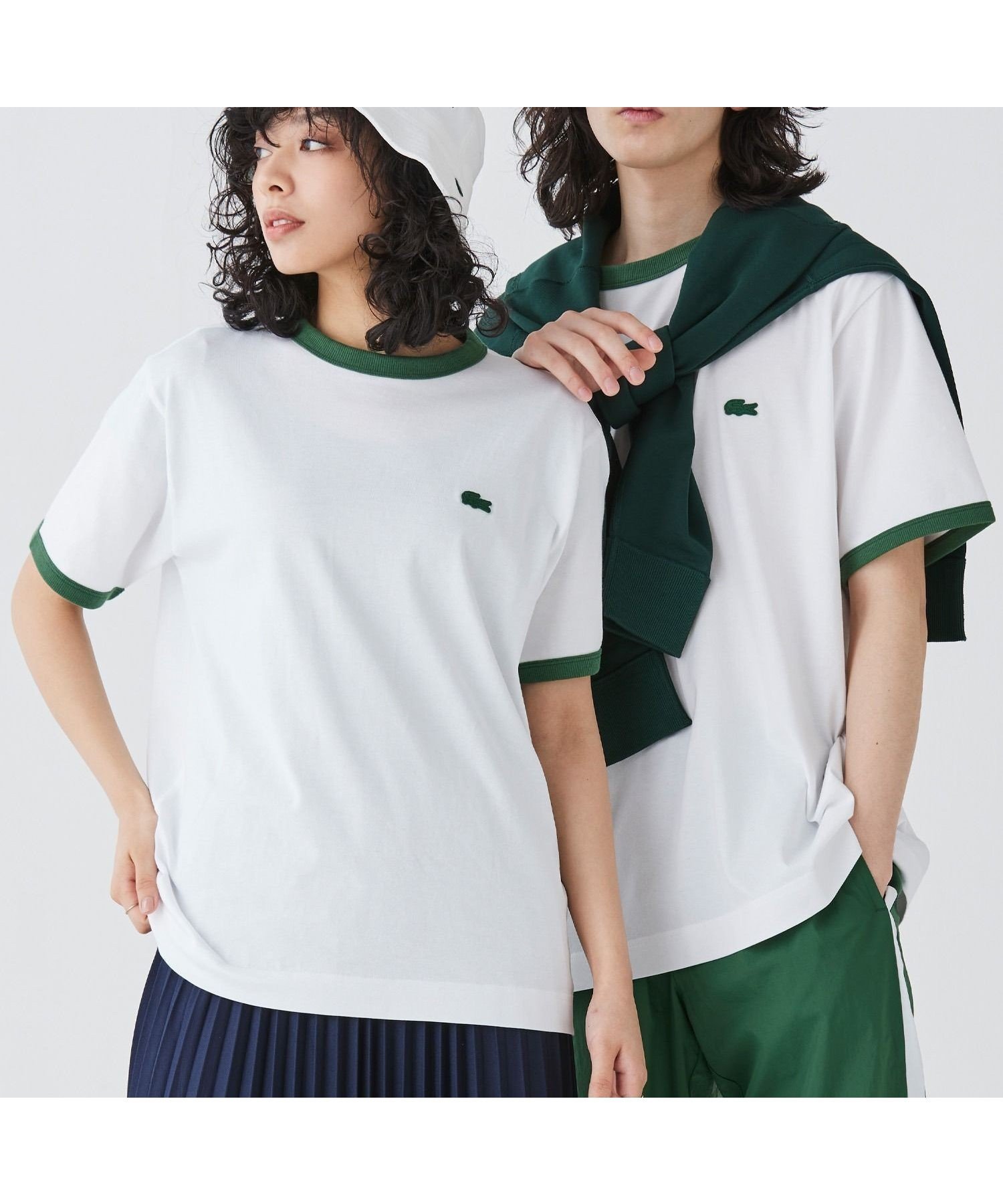 【ラコステ/LACOSTE】の【オンライン限定】LACOSTE ワンポイントロゴ リンガーTシャツ インテリア・キッズ・メンズ・レディースファッション・服の通販 founy(ファニー) 　ファッション　Fashion　レディースファッション　Fashion for Women　トップス・カットソー　Cut & Sew Tops　シャツ・ブラウス・オフィスカジュアル　Elegant Blouses & Button-Ups　ロングTシャツ・Tシャツ　Longline T-Shirts & Tees　コンパクト　Compact, Small Size　シンプル　Simple, Minimal　スポーティ　Sporty, Casual Athletic　スマート　Smart, Elegant　デニム　Denim, Jeans Material　トレンド　Trend, Trending Now　なめらか　Smooth, Silky Texture　ワンポイント　One Point, Statement Accent　おすすめ　Recommended / Our Picks　ホワイト×グリーン|ID: prp329100004529216 ipo3291000000033110086