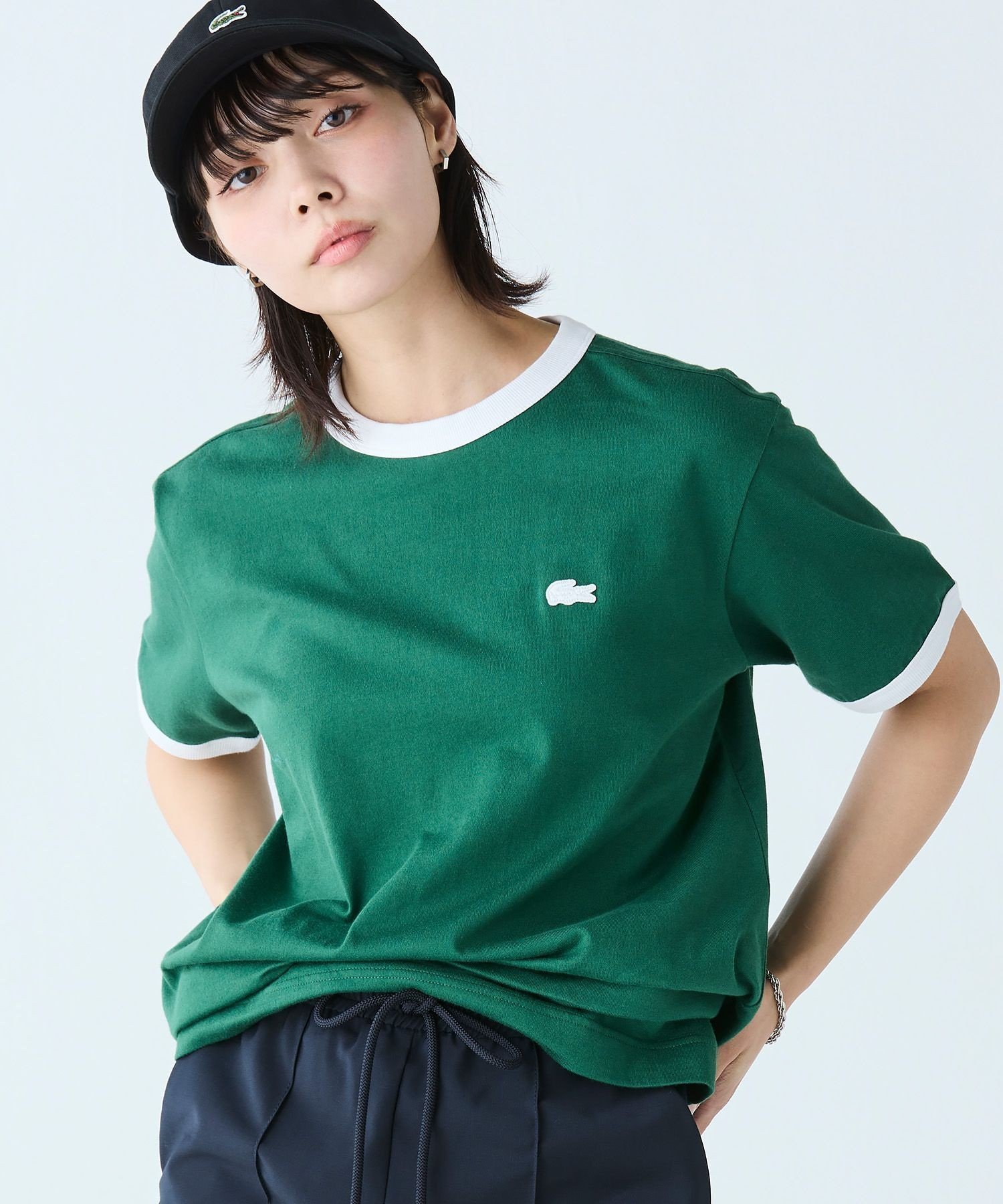 【ラコステ/LACOSTE】の【オンライン限定】LACOSTE ワンポイントロゴ リンガーTシャツ インテリア・キッズ・メンズ・レディースファッション・服の通販 founy(ファニー) 　ファッション　Fashion　レディースファッション　Fashion for Women　トップス・カットソー　Cut & Sew Tops　シャツ・ブラウス・オフィスカジュアル　Elegant Blouses & Button-Ups　ロングTシャツ・Tシャツ　Longline T-Shirts & Tees　コンパクト　Compact, Small Size　シンプル　Simple, Minimal　スポーティ　Sporty, Casual Athletic　スマート　Smart, Elegant　デニム　Denim, Jeans Material　トレンド　Trend, Trending Now　なめらか　Smooth, Silky Texture　ワンポイント　One Point, Statement Accent　おすすめ　Recommended / Our Picks　ダークグリーン|ID: prp329100004529216 ipo3291000000033110090