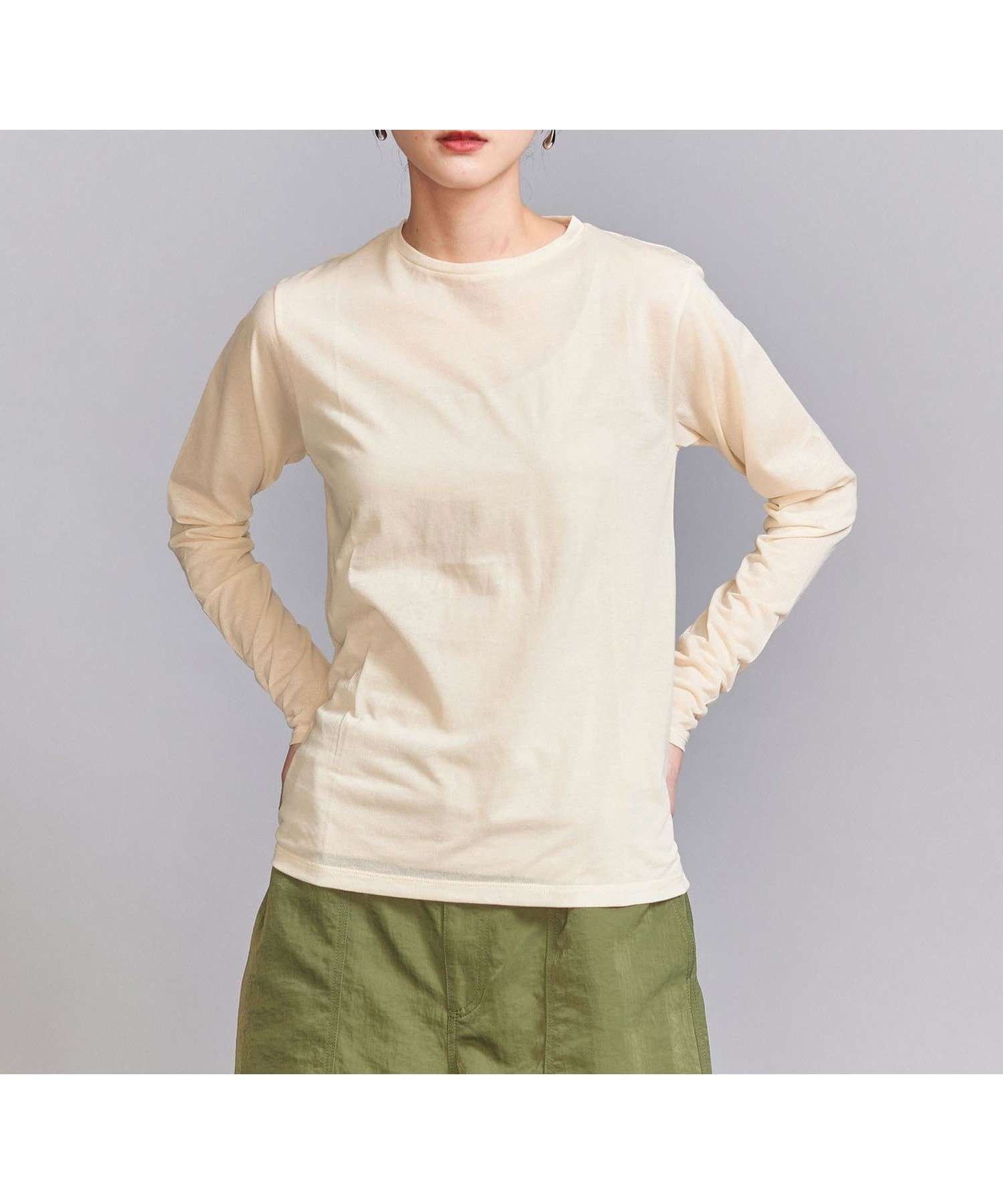 【ビューティ&ユース ユナイテッドアローズ/BEAUTY&YOUTH / UNITED ARROWS】のコットンナイロン天竺 シアー クルーネック Tシャツ インテリア・キッズ・メンズ・レディースファッション・服の通販 founy(ファニー) 　ファッション　Fashion　レディースファッション　Fashion for Women　トップス・カットソー　Cut & Sew Tops　シャツ・ブラウス・オフィスカジュアル　Elegant Blouses & Button-Ups　ロングTシャツ・Tシャツ　Longline T-Shirts & Tees　おすすめ　Recommended / Our Picks　インナー　Innerwear　カットソー　Cut and Sewn Top　カーディガン　Cardigan, Knitwear　シアー　Sheer, See-Through　ジャケット　Jacket, Outerwear　スリーブ　Sleeve, Long Sleeve / Short Sleeve　トレンド　Trend, Trending Now　フェミニン　Feminine, Girly　ロング　Long, Long-Length　定番　Standard, Basic Item　CREAM|ID: prp329100004529232 ipo3291000000033272217