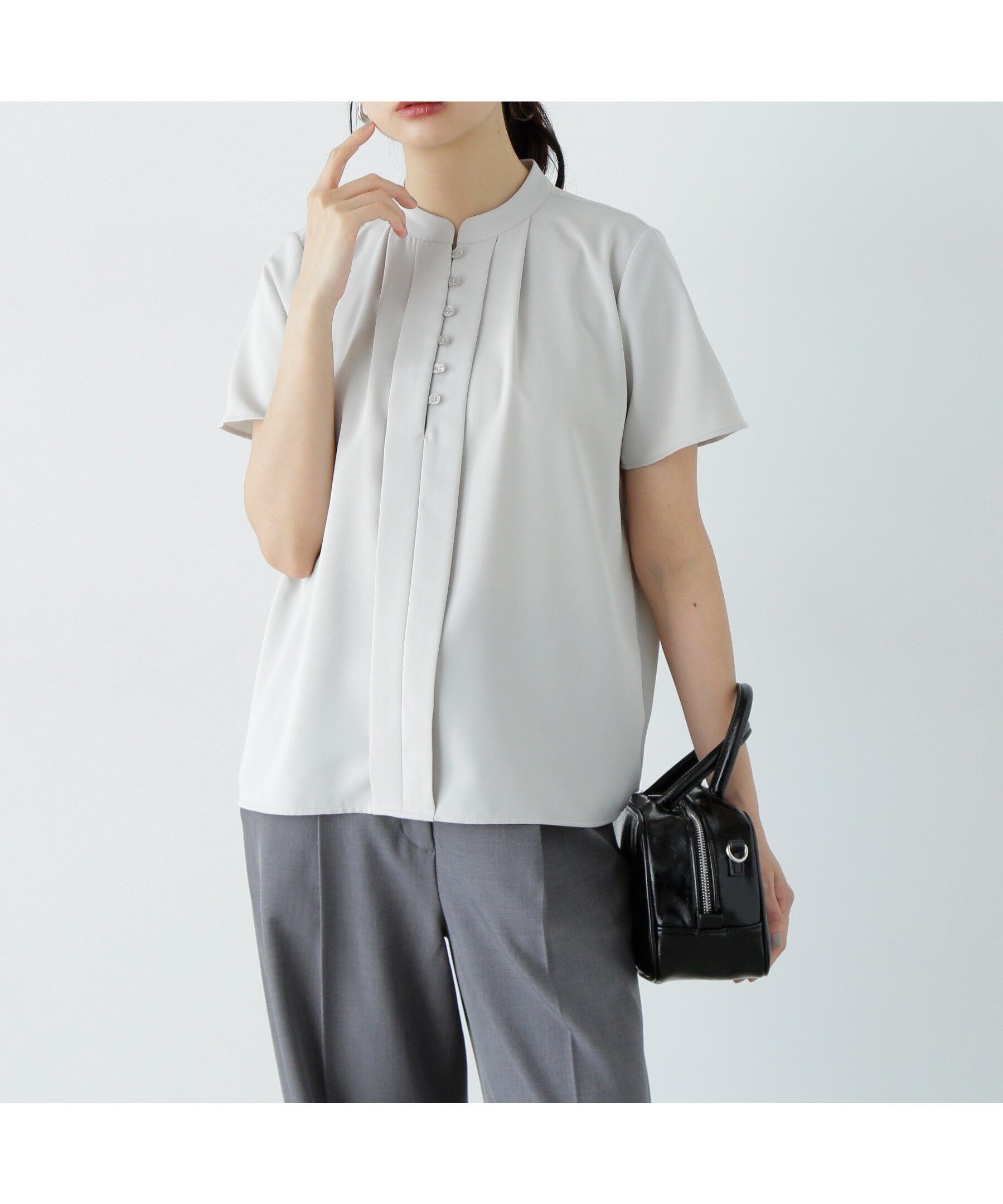 【エヌ ナチュラルビューティーベーシック/N.Natural Beauty basic】のフロントタックボタンブラウス インテリア・キッズ・メンズ・レディースファッション・服の通販 founy(ファニー) 　ファッション　Fashion　レディースファッション　WOMEN　トップス・カットソー　Tops/Tshirt　シャツ/ブラウス　Shirts/Blouses　シンプル　Simple　フェミニン　Feminine　フロント　Front　マニッシュ　Mannish　グレー|ID: prp329100004529285 ipo3291000000032301209