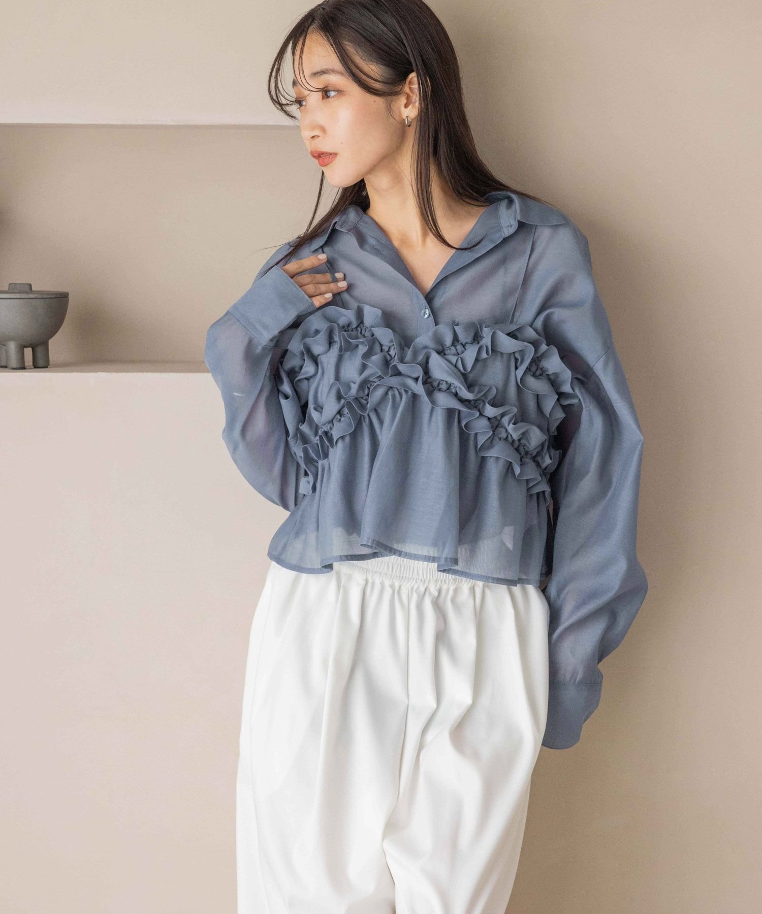 【ローリーズファーム/LOWRYS FARM】のフリルビスチェ インテリア・キッズ・メンズ・レディースファッション・服の通販 founy(ファニー) 　ファッション　Fashion　レディースファッション　Fashion for Women　トップス・カットソー　Cut & Sew Tops　ビスチェ　Bustiers & Corset Tops / Layered Bustier Style　おすすめ　Recommended / Our Picks　シアー　Sheer, See-Through　シンプル　Simple, Minimal　バランス　Balance, Style Balance　ビスチェ　Bustier, Corset Top　フリル　Frill, Ruffle　ブルー|ID: prp329100004529292 ipo3291000000032796689