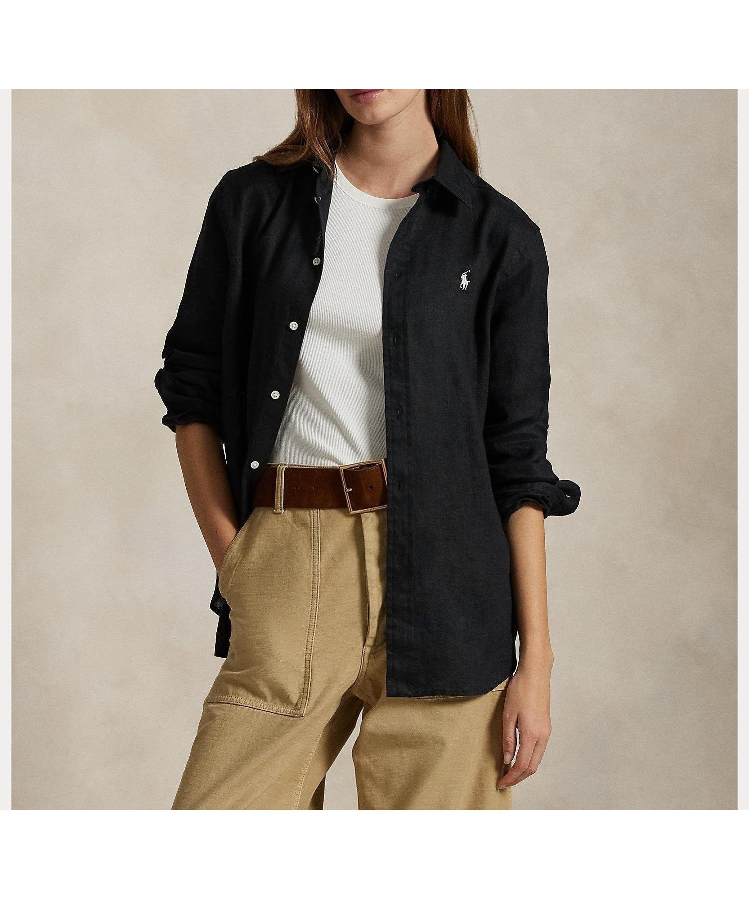 【ラルフローレン/RALPH LAUREN】のクラシック フィット リネン シャツ インテリア・キッズ・メンズ・レディースファッション・服の通販 founy(ファニー) 　ファッション　Fashion　レディースファッション　Fashion for Women　トップス・カットソー　Cut & Sew Tops　シャツ・ブラウス・オフィスカジュアル　Elegant Blouses & Button-Ups　カフス　Cuff Design　クラシック　Classic, Timeless Style　ストレート　Straight, Straight Cut　フィット　Fit, Slim Fit　プリーツ　Pleats, Pleated　ボックス　Boxy, Box Shape　ヨーク　Yoke, Yoke Design　ラウンド　Round, Round Neck　リネン　Linen, Linen Fabric　長袖　Long Sleeve, Full Sleeve　001ブラック|ID: prp329100004529318 ipo3291000000032775419