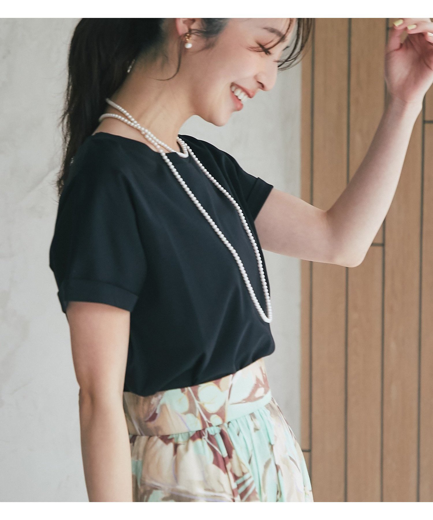 【ラブティックボンボン/La boutique BonBon】の【名品・二の腕すっきり見え】ターンバックスリーブカットソー インテリア・キッズ・メンズ・レディースファッション・服の通販 founy(ファニー) 　ファッション　Fashion　レディースファッション　Ladies' Fashion Online　トップス・カットソー　Tops/Tshirt　カットソー　Cut and Sewn　おすすめ　Recommend　インナー　Inner　カットソー　Cut And Sew　ショルダー　Shoulder　シルケット　Mercerization　ドロップ　Drop　ボトム　Bottom　ブラック|ID: prp329100004529341 ipo3291000000032680501