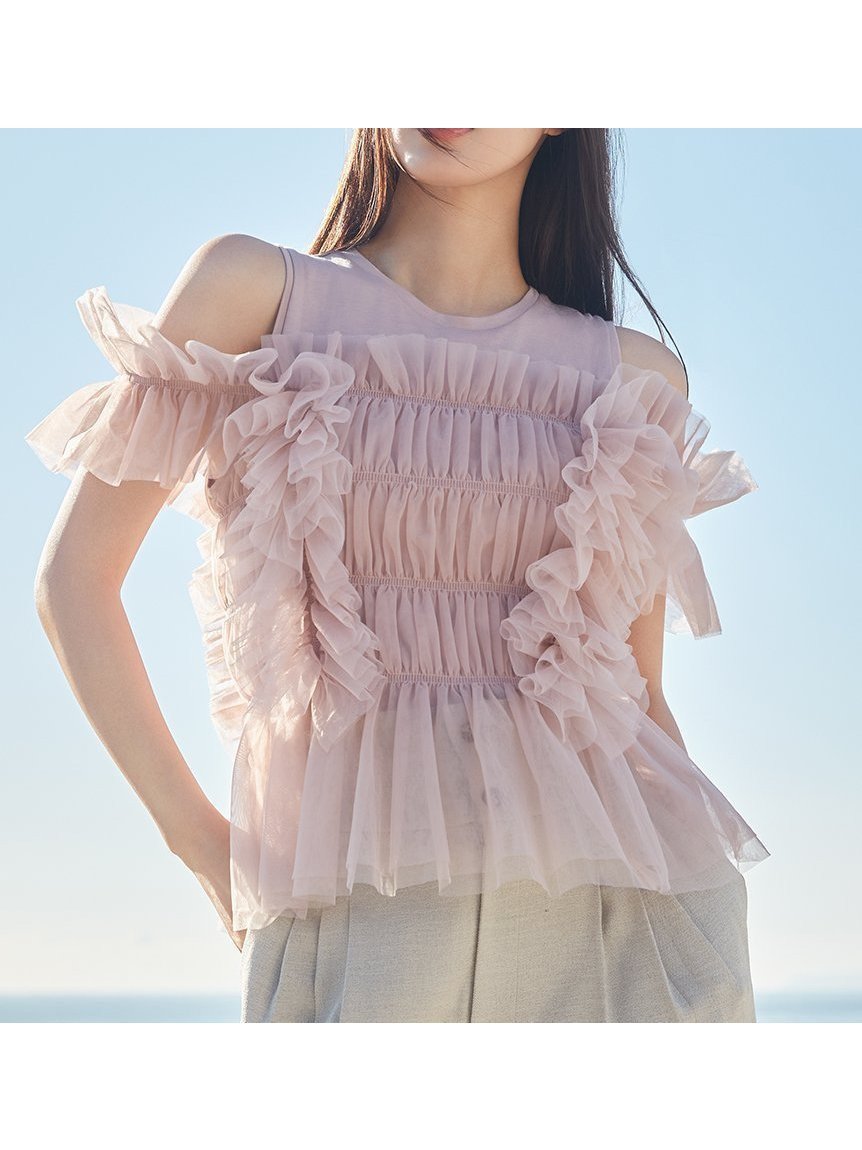 【フレイ アイディー/FRAY I.D】のチュールコンビ2wayトップス インテリア・キッズ・メンズ・レディースファッション・服の通販 founy(ファニー) 　ファッション　Fashion　レディースファッション　WOMEN　トップス・カットソー　Tops/Tshirt　オフショルダー　Off Shoulder　シャーリング　Shirring　チュール　Tulle　トレンド　Trend　ドッキング　Docking　リボン　Ribbon　エレガント 上品　Elegant　春　Spring　PNK[066]|ID: prp329100004529347 ipo3291000000032024549