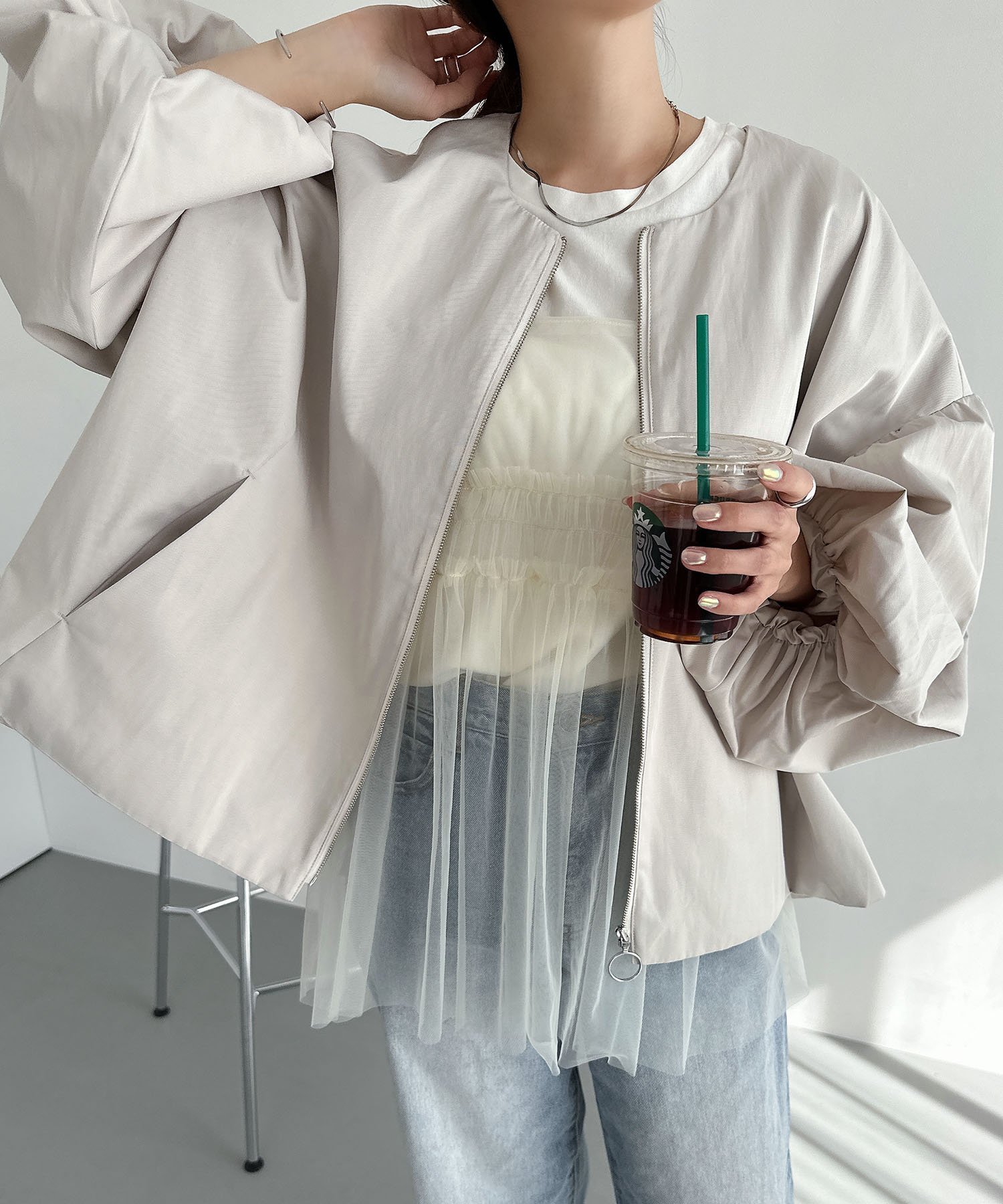 【その他のブランド/Other】の袖ボリュームブルゾン インテリア・キッズ・メンズ・レディースファッション・服の通販 founy(ファニー) 　ファッション　Fashion　レディースファッション　WOMEN　アウター　Coat Outerwear　ブルゾン　Blouson/Jackets　おすすめ　Recommend　インナー　Inner　シンプル　Simple　スリーブ　Sleeve　ブルゾン　Blouson　ポケット　Pocket　グレイッシュアイボリー|ID: prp329100004529369 ipo3291000000032024647