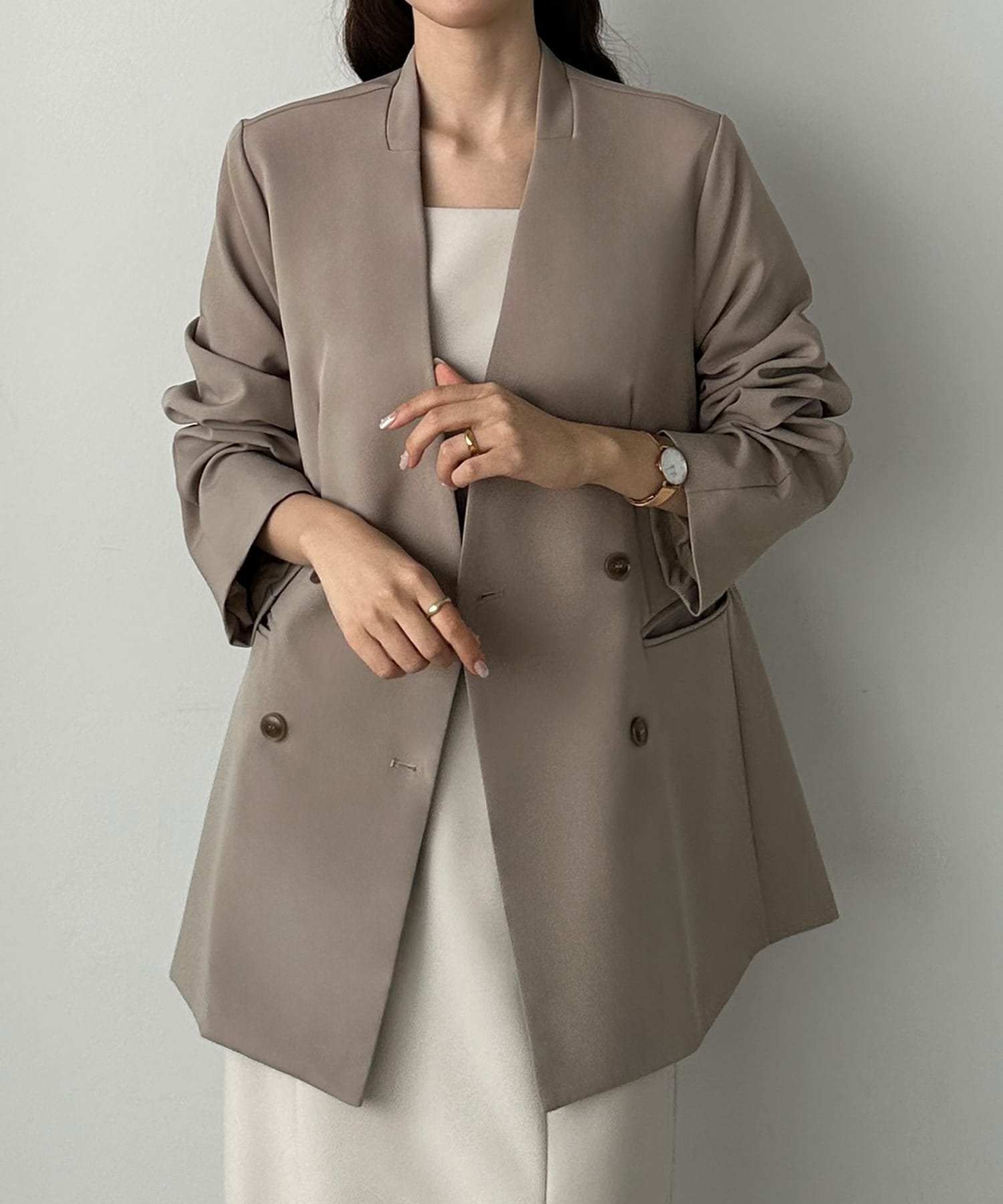 【ジュノア/JUNOAH】のlouere ノーカラージャケット インテリア・キッズ・メンズ・レディースファッション・服の通販 founy(ファニー) 　ファッション　Fashion　レディースファッション　Fashion for Women　アウター　Coat / Outerwear Collection　レディースジャケット・軽アウター　Jackets　ノーカラージャケット / シンプル上品コーデ　Collarless Jackets　ジャケット　Jacket, Outerwear　グレージュ|ID: prp329100004529371 ipo3291000000033900014