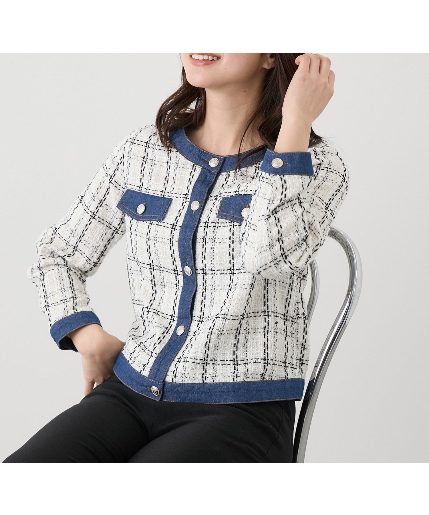 【ジャイロ/JAYRO】のデニム使いツイードジャケット インテリア・キッズ・メンズ・レディースファッション・服の通販 founy(ファニー) 　ファッション　Fashion　レディースファッション　WOMEN　アウター　Coat Outerwear　ジャケット　Jackets　おすすめ　Recommend　クラシカル　Classical　シンプル　Simple　ジャケット　Jacket　ツイード　Tweed　デニム　Denim　ポケット　Pocket　春　Spring　無地　Plain Color　ホワイト系(11)|ID: prp329100004529418 ipo3291000000032024836