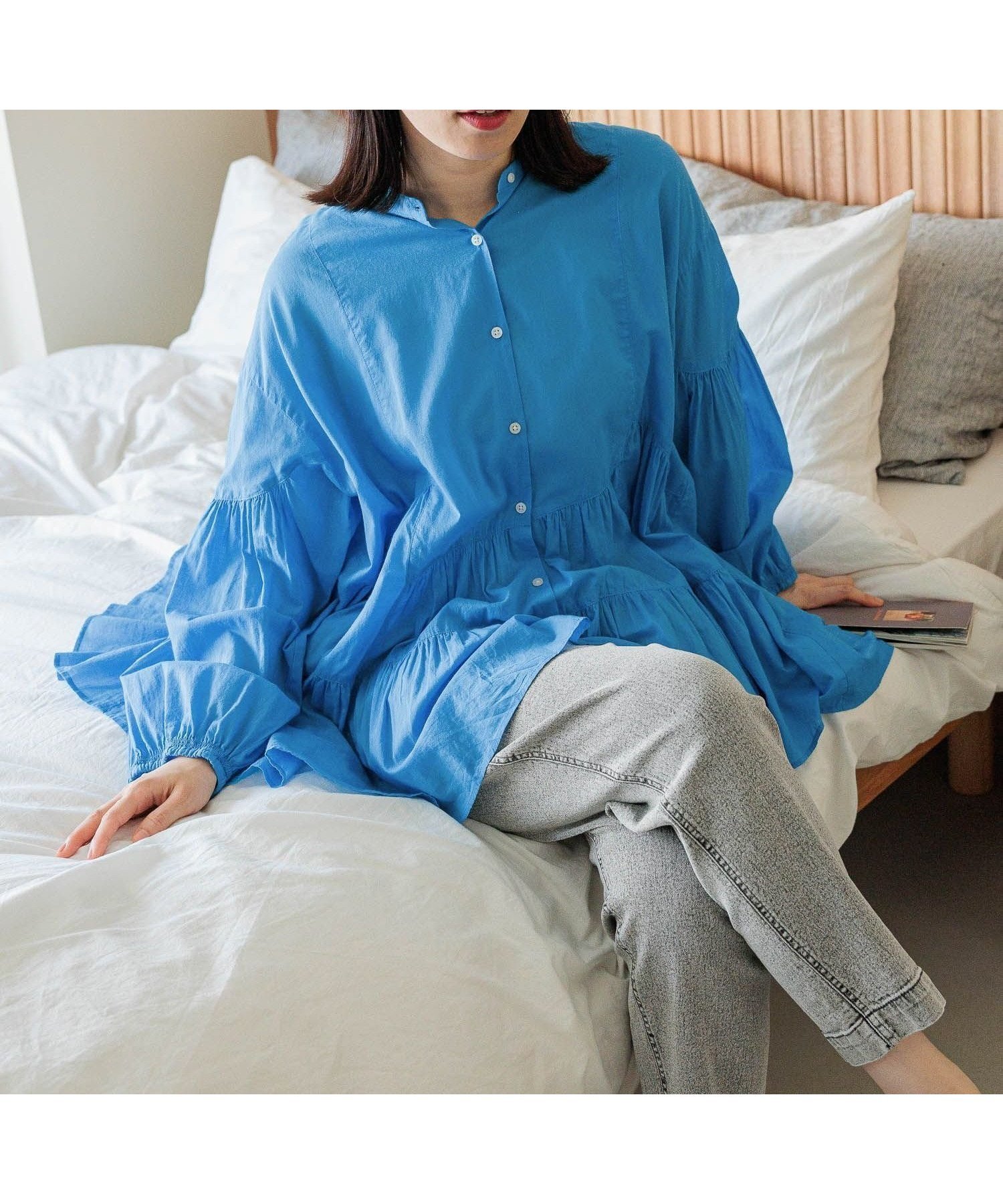 【ニコアンド/niko and】のプレミアムローンティアードブラウス インテリア・キッズ・メンズ・レディースファッション・服の通販 founy(ファニー) 　ファッション　Fashion　レディースファッション　WOMEN　トップス・カットソー　Tops/Tshirt　シャツ/ブラウス　Shirts/Blouses　おすすめ　Recommend　アシメトリー　Asymmetry　ギャザー　Gather　ティアード　Tiered　フェミニン　Feminine　プレミアム　Premium　人気　Popularity　羽織　Haori　ブルー80|ID: prp329100004529433 ipo3291000000032024899