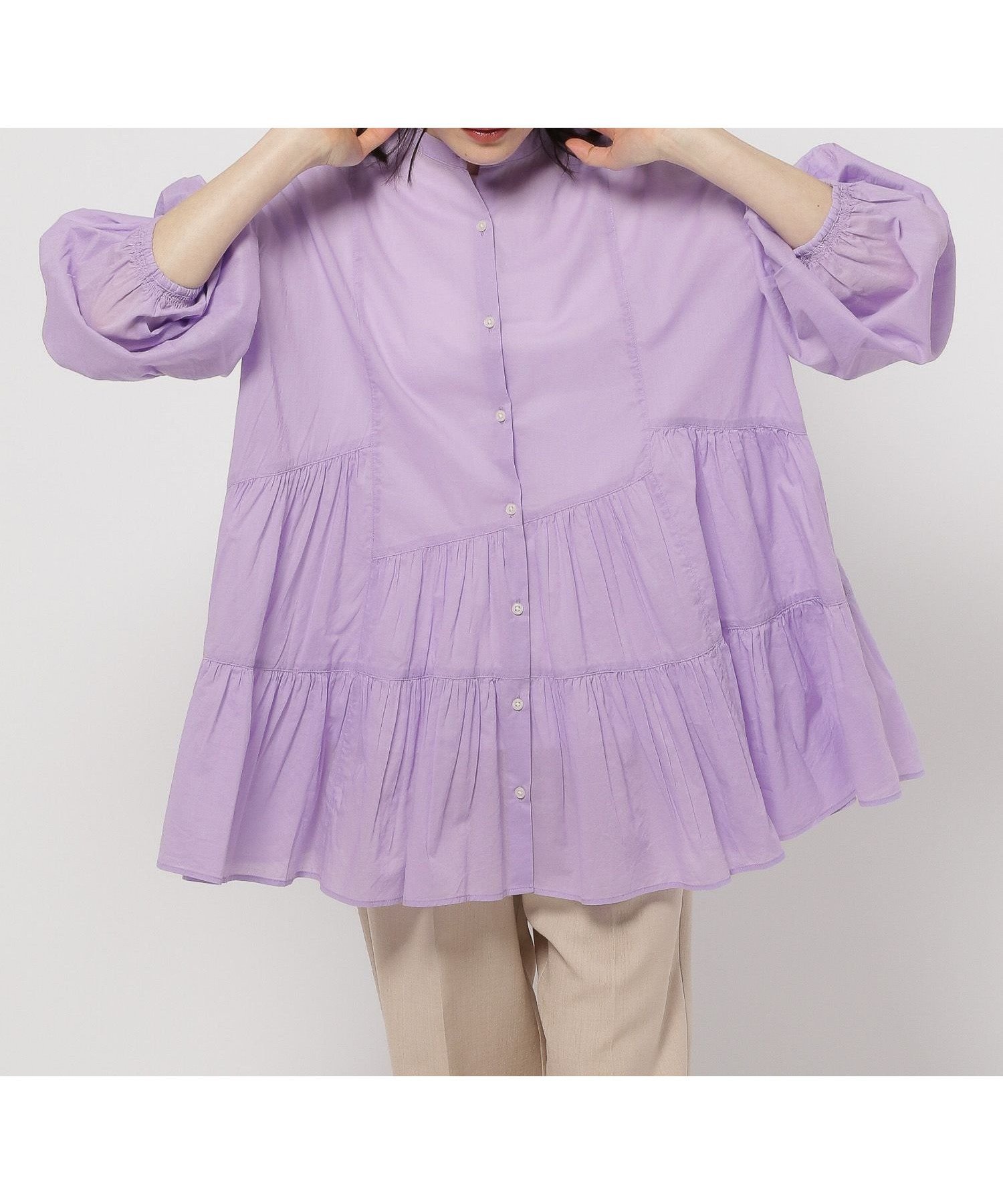 【ニコアンド/niko and】のプレミアムローンティアードブラウス インテリア・キッズ・メンズ・レディースファッション・服の通販 founy(ファニー) 　ファッション　Fashion　レディースファッション　WOMEN　トップス・カットソー　Tops/Tshirt　シャツ/ブラウス　Shirts/Blouses　おすすめ　Recommend　アシメトリー　Asymmetry　ギャザー　Gather　ティアード　Tiered　フェミニン　Feminine　プレミアム　Premium　人気　Popularity　羽織　Haori　ラベンダー95|ID: prp329100004529433 ipo3291000000032024901