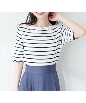 【ナチュラルクチュール/natural couture】の袖口配色スカラップ強撚ニット(5分袖) 人気、トレンドファッション・服の通販 founy(ファニー) ファッション Fashion レディースファッション WOMEN トップス・カットソー Tops/Tshirt ニット Knit Tops 2025年 2025 2025春夏・S/S Ss,Spring/Summer,2025 インナー Inner サロペット Overalls シンプル Simple スカラップ Scalloped |ID:prp329100004529442