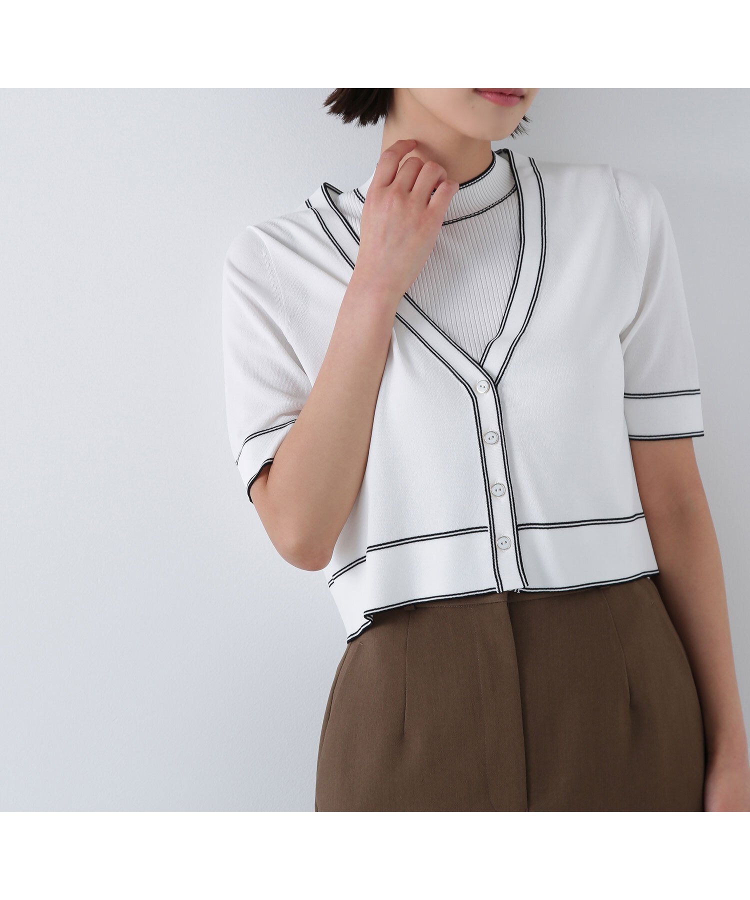 【ナチュラル ビューティー ベーシック/NATURAL BEAUTY BASIC】のボトルネックバイカラーアンサンブル 人気、トレンドファッション・服の通販 founy(ファニー) 　ファッション　Fashion　レディースファッション　Fashion for Women　トップス・カットソー　Cut & Sew Tops　アンサンブルニット　Knit Ensembles & Twin Sets　アンサンブル　Ensemble Set　インナー　Innerwear　カーディガン　Cardigan, Knitwear　クロップド　Cropped, Short Length　人気　Popular, Best Seller　夏　Summer　 other-1|ID: prp329100004529447 ipo3291000000033636303