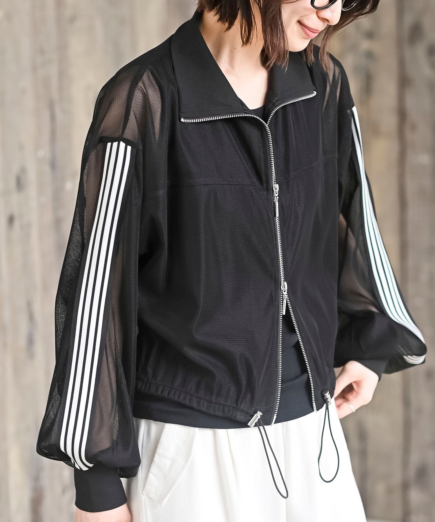 【アールピーエス/rps】のメッシュラインブルゾン インテリア・キッズ・メンズ・レディースファッション・服の通販 founy(ファニー) 　ファッション　Fashion　レディースファッション　WOMEN　アウター　Coat Outerwear　ブルゾン　Blouson/Jackets　ジャケット　Jacket　トレンド　Trend　フロント　Front　ポケット　Pocket　メッシュ　Mesh　ブラック|ID: prp329100004529451 ipo3291000000032056676