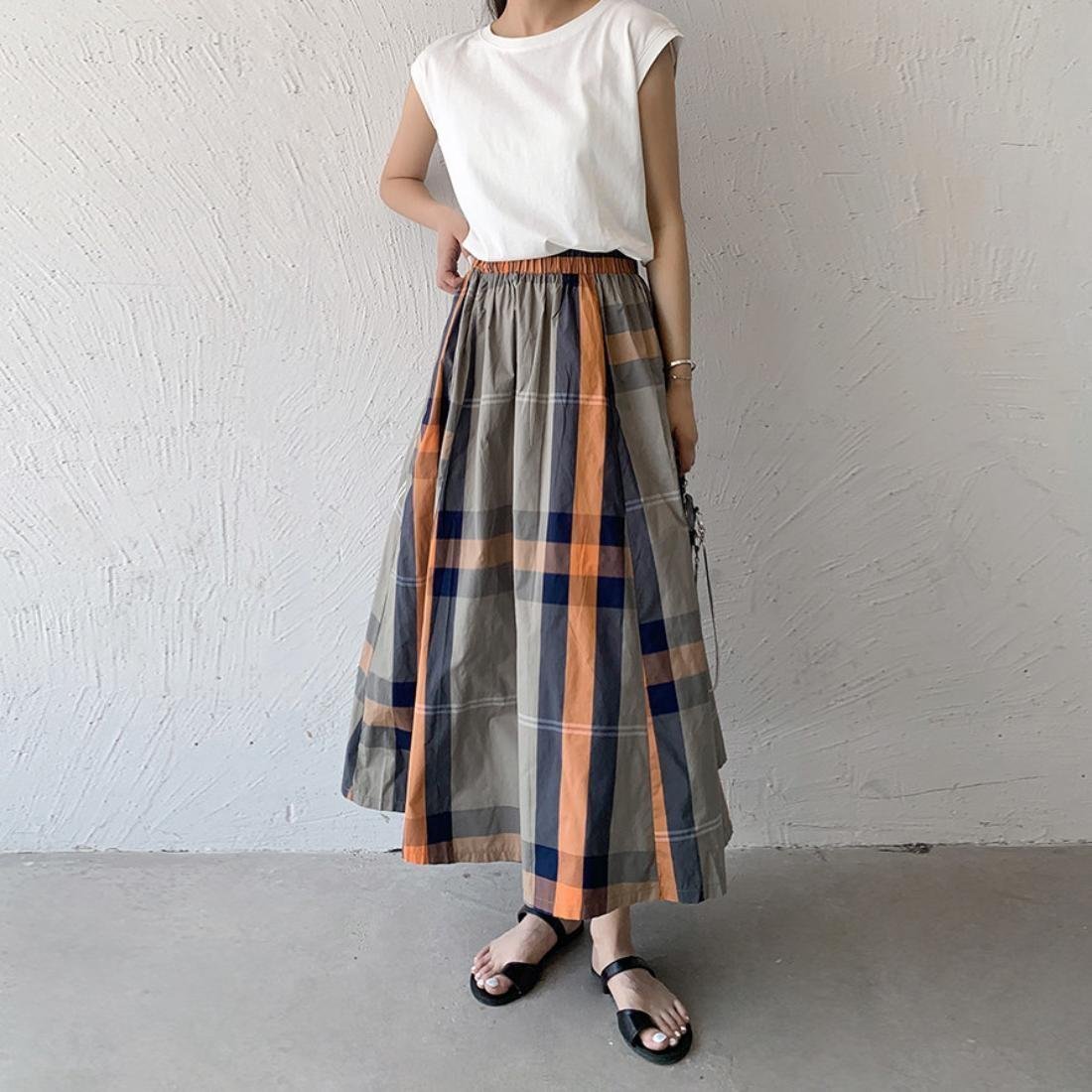 【メゾンドラティール/maison de LATIR】のバルーンスカート 春服 チェック柄ミモレ丈スカート インテリア・キッズ・メンズ・レディースファッション・服の通販 founy(ファニー) 　ファッション　Fashion　レディースファッション　WOMEN　スカート　Skirt　ジャケット　Jacket　チェック　Check　トレンド　Trend　バルーン　Balloon　フレア　Flare　ボックス　Box　ミモレ　Mimore　夏　Summer　定番　Standard　春　Spring　S/S・春夏　Ss・Spring/Summer　結婚式　Wedding Ceremony　オレンジ|ID: prp329100004529889 ipo3291000000032027122