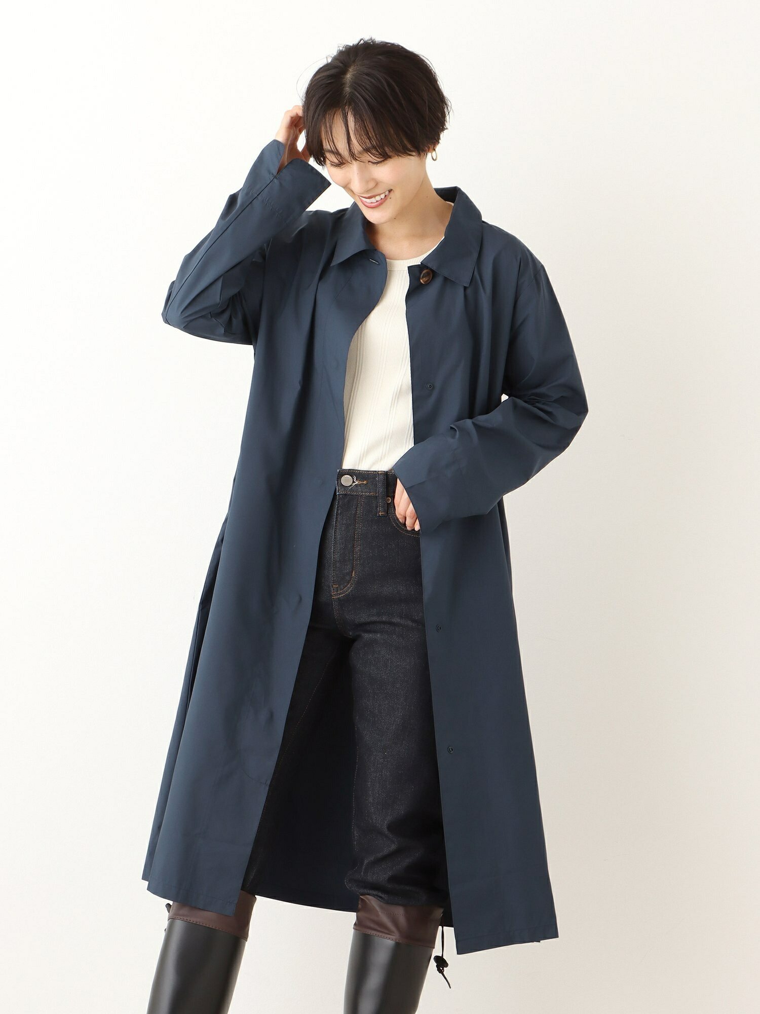 【アフタヌーンティー リビング/Afternoon Tea LIVING】のステンカラーロングコート インテリア・キッズ・メンズ・レディースファッション・服の通販 founy(ファニー) 　ファッション　Fashion　レディースファッション　WOMEN　アウター　Coat Outerwear　コート　Coats　コーティング　Coating　シンプル　Simple　ネイビー|ID: prp329100004529909 ipo3291000000032027220