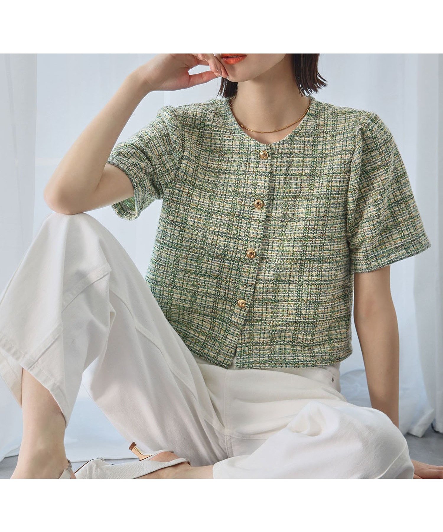 【ガール/GIRL】のミックスツイード半袖ショート丈ジャケット インテリア・キッズ・メンズ・レディースファッション・服の通販 founy(ファニー) 　ファッション　Fashion　レディースファッション　WOMEN　アウター　Coat Outerwear　ジャケット　Jackets　クラシカル　Classical　コンパクト　Compact　ショート　Short　ジャケット　Jacket　タイトスカート　Tight Skirt　タンク　Tank　ツイード　Tweed　デニム　Denim　トレンド　Trend　フレア　Flare　ミックス　Mix　ワイド　Wide　エレガント 上品　Elegant　半袖　Short Sleeve　夏　Summer　GRN|ID: prp329100004529971 ipo3291000000032027489
