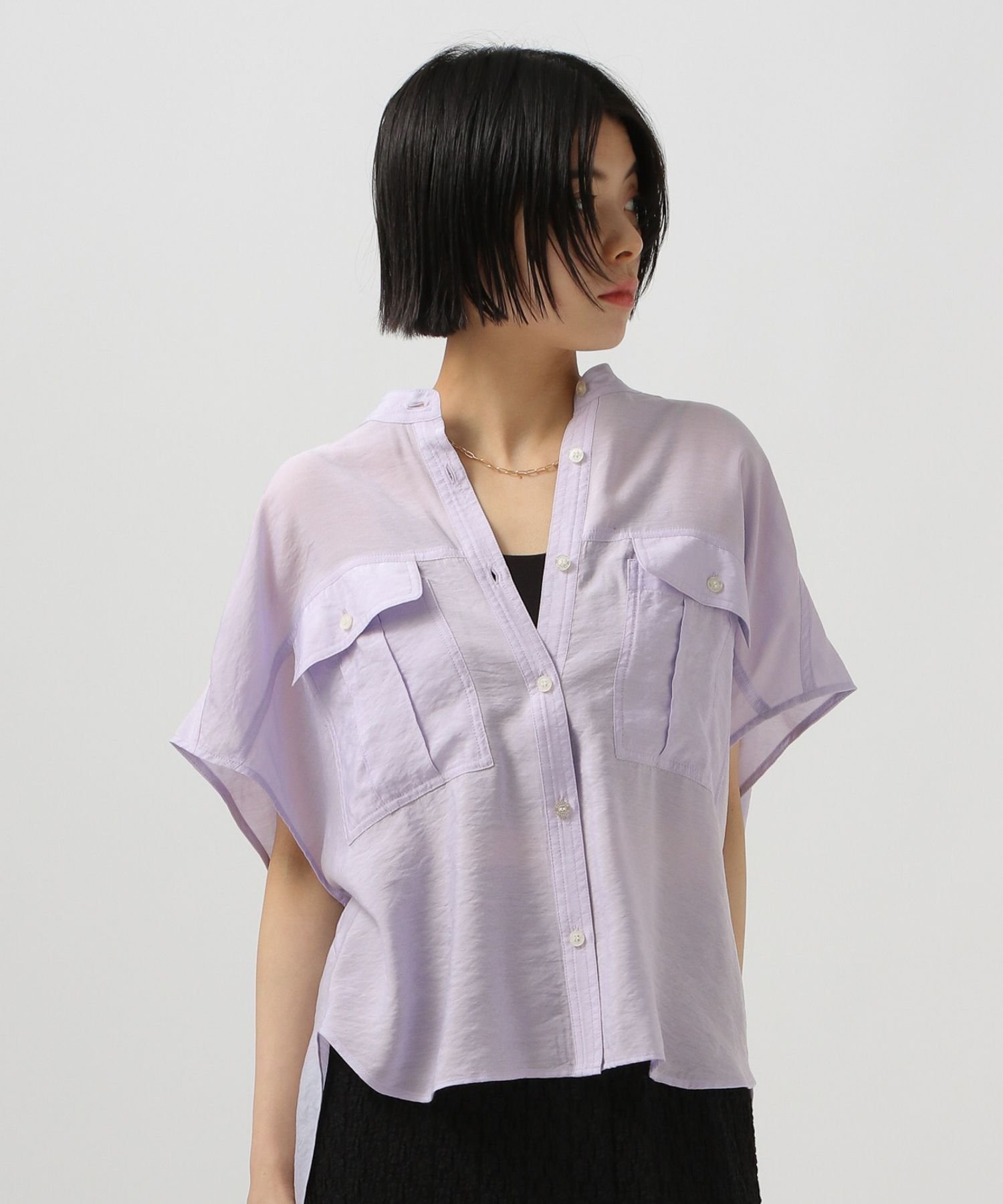 【ベイフロー/BAYFLOW】の≪一部 ≫ ショートとロングで選べる着丈 シアーワークシャツ インテリア・キッズ・メンズ・レディースファッション・服の通販 founy(ファニー) 　ファッション　Fashion　レディースファッション　WOMEN　トップス・カットソー　Tops/Tshirt　シャツ/ブラウス　Shirts/Blouses　おすすめ　Recommend　シアー　Sheer　ショート　Short　シンプル　Simple　トレンド　Trend　フラップ　Flap　ボトム　Bottom　ポケット　Pocket　リラックス　Relax　ロング　Long　ワイド　Wide　エレガント 上品　Elegant　ラベンダー95|ID: prp329100004530043 ipo3291000000032027794