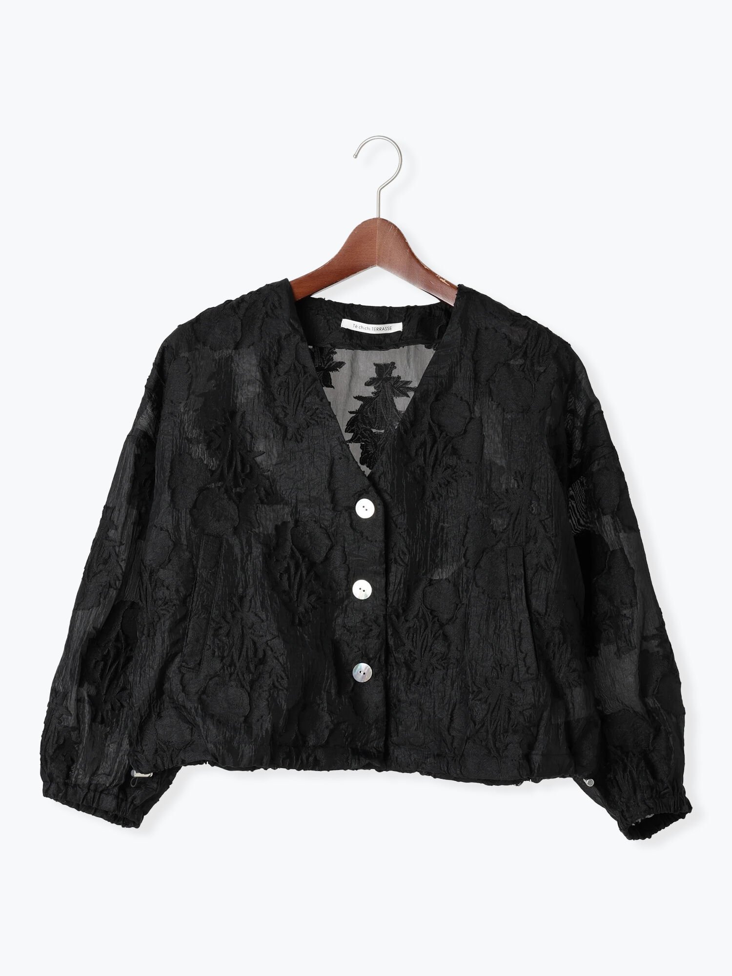【テチチ/Te chichi】のシアージャカードYカラーブルゾン インテリア・キッズ・メンズ・レディースファッション・服の通販 founy(ファニー) 　ファッション　Fashion　レディースファッション　WOMEN　アウター　Coat Outerwear　ブルゾン　Blouson/Jackets　おすすめ　Recommend　シアー　Sheer　ジャカード　Jacquard　ドローコード　Draw Cord　フィット　Fit　ブルゾン　Blouson　ブラック|ID: prp329100004530056 ipo3291000000032299598