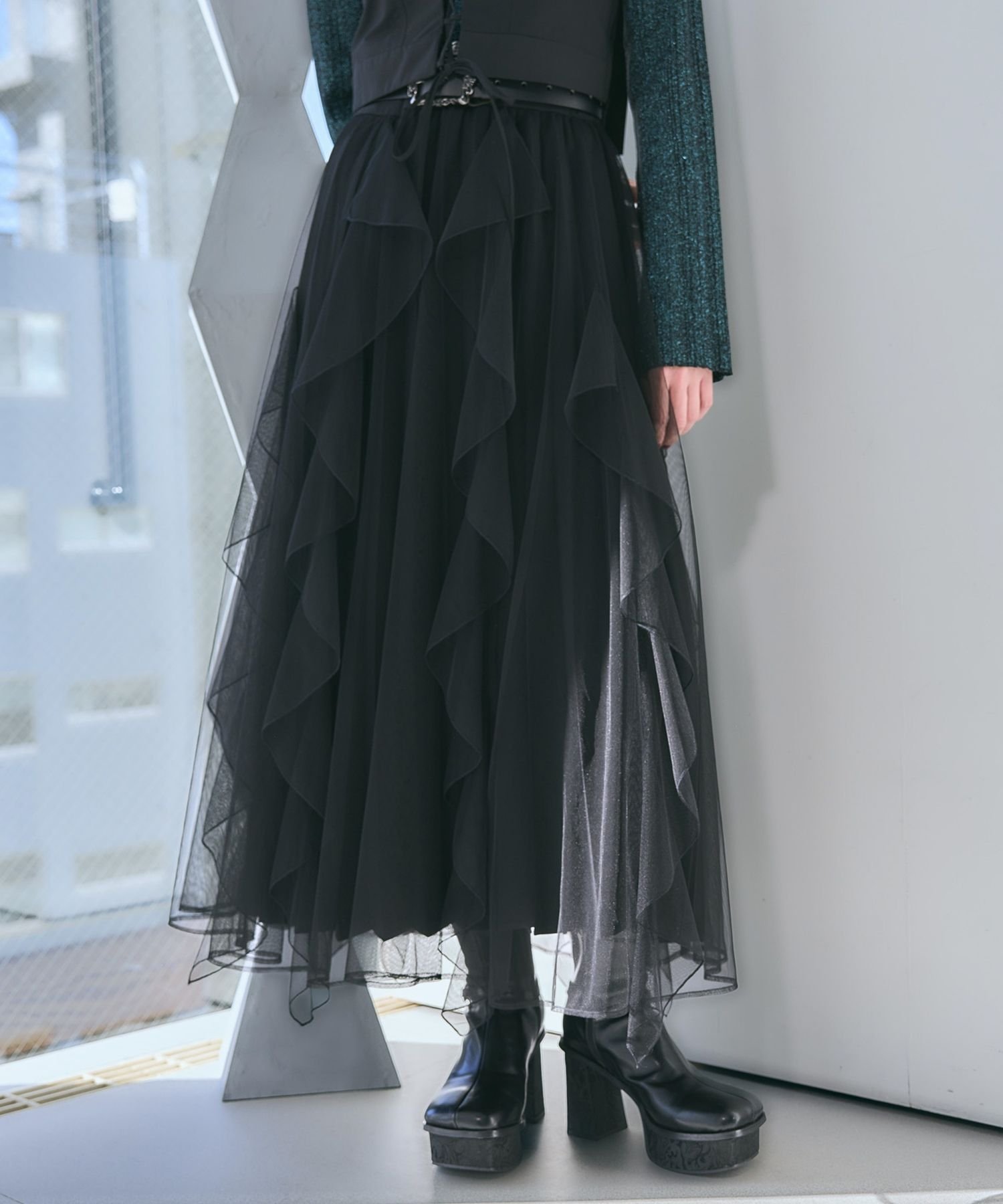 【ハレ/HARE】のシアーレイヤープリーツスカート インテリア・キッズ・メンズ・レディースファッション・服の通販 founy(ファニー) 　ファッション　Fashion　レディースファッション　Ladies' Fashion Online　スカート　Skirt　プリーツスカート　Pleated Skirts　おすすめ　Recommend　スウェット　Sweat　チュール　Tulle　ドッキング　Docking　フリル　Frills　フレア　Flare　プリーツ　Pleats　エレガント 上品　Elegant　●ブラック09|ID: prp329100004530095 ipo3291000000032688510