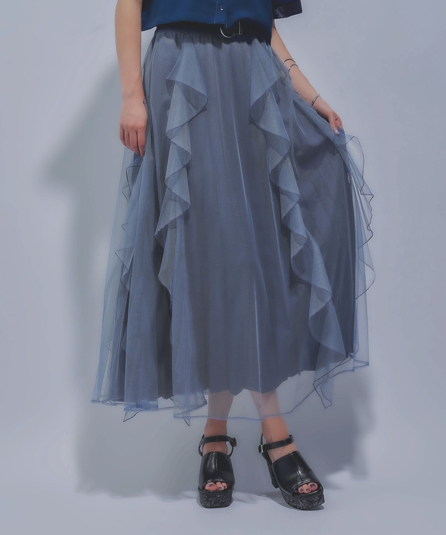 【ハレ/HARE】のシアーレイヤープリーツスカート インテリア・キッズ・メンズ・レディースファッション・服の通販 founy(ファニー) 　ファッション　Fashion　レディースファッション　Ladies' Fashion Online　スカート　Skirt　プリーツスカート　Pleated Skirts　おすすめ　Recommend　スウェット　Sweat　チュール　Tulle　ドッキング　Docking　フリル　Frills　フレア　Flare　プリーツ　Pleats　エレガント 上品　Elegant　ブルー系その他83|ID: prp329100004530095 ipo3291000000032688521