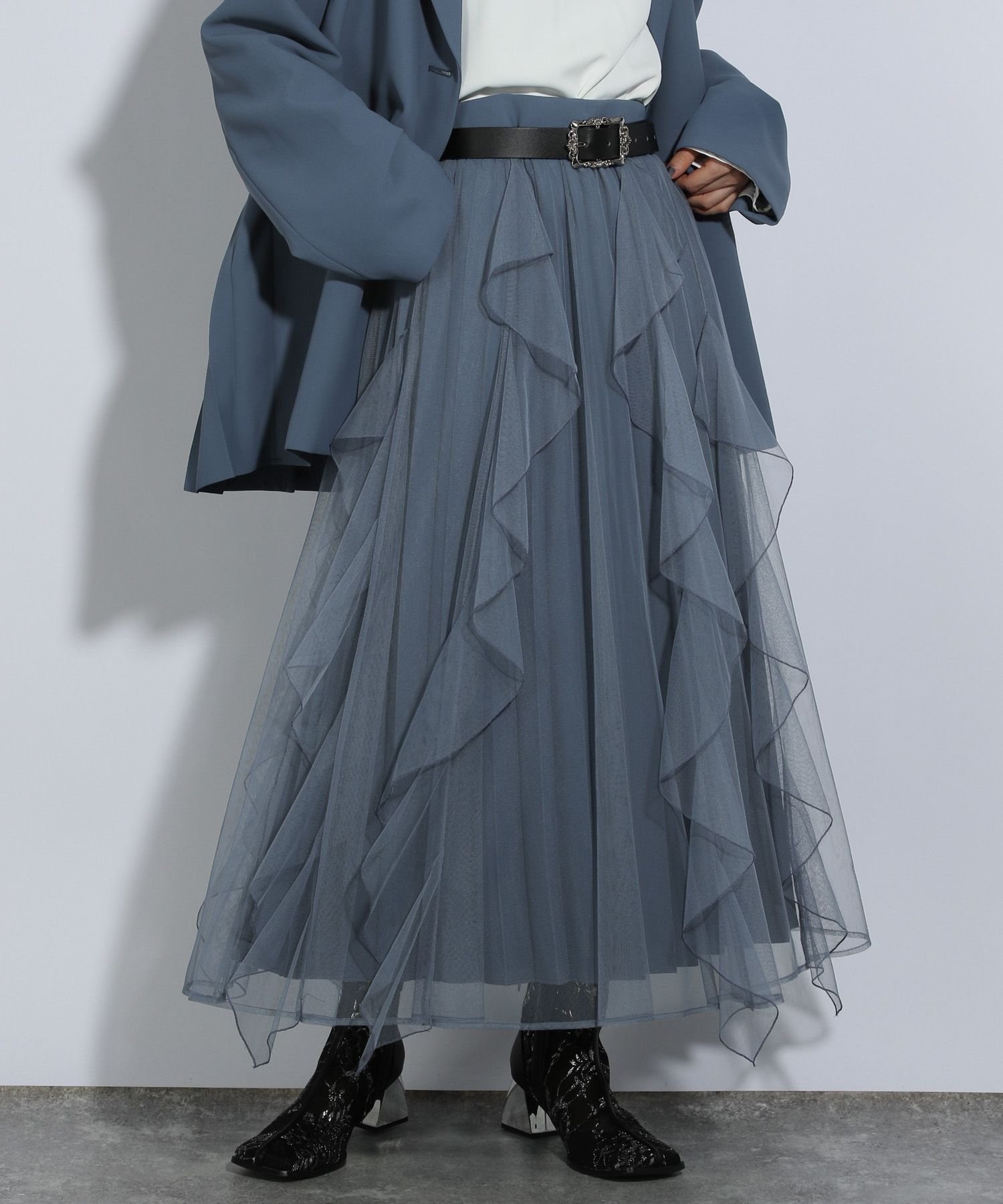 【ハレ/HARE】のシアーレイヤープリーツスカート インテリア・キッズ・メンズ・レディースファッション・服の通販 founy(ファニー) 　ファッション　Fashion　レディースファッション　Ladies' Fashion Online　スカート　Skirt　プリーツスカート　Pleated Skirts　おすすめ　Recommend　スウェット　Sweat　チュール　Tulle　ドッキング　Docking　フリル　Frills　フレア　Flare　プリーツ　Pleats　エレガント 上品　Elegant　●ブルー84|ID: prp329100004530095 ipo3291000000032688524
