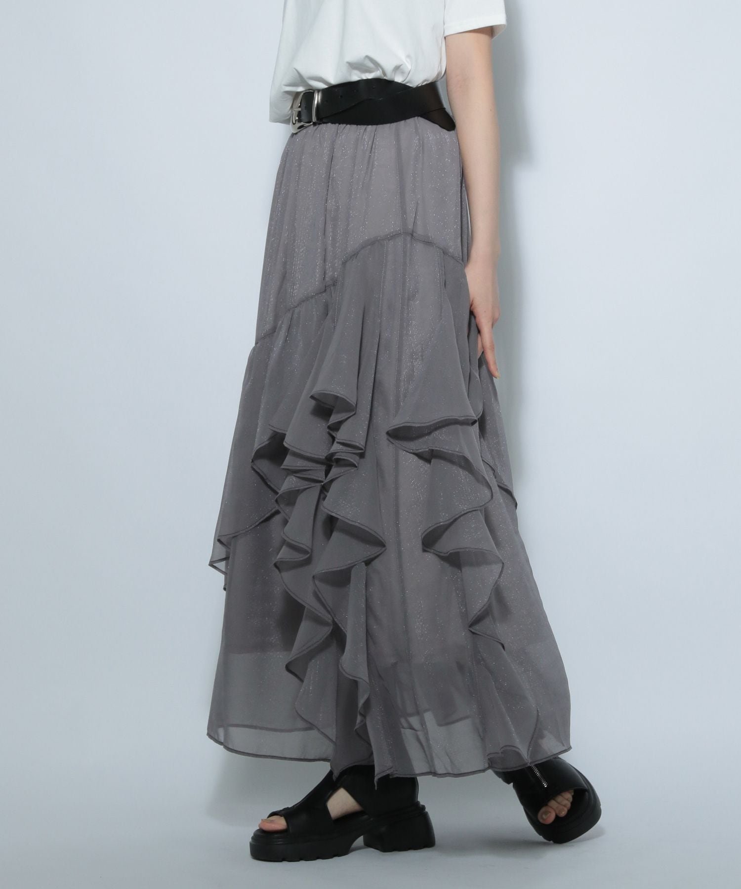 【ページボーイ/PAGEBOY】のステッチフリルスカート インテリア・キッズ・メンズ・レディースファッション・服の通販 founy(ファニー) 　ファッション　Fashion　レディースファッション　WOMEN　スカート　Skirt　アシンメトリー　Asymmetry　バランス　Balance　フリル　Frills　グレー15|ID: prp329100004530123 ipo3291000000032365973