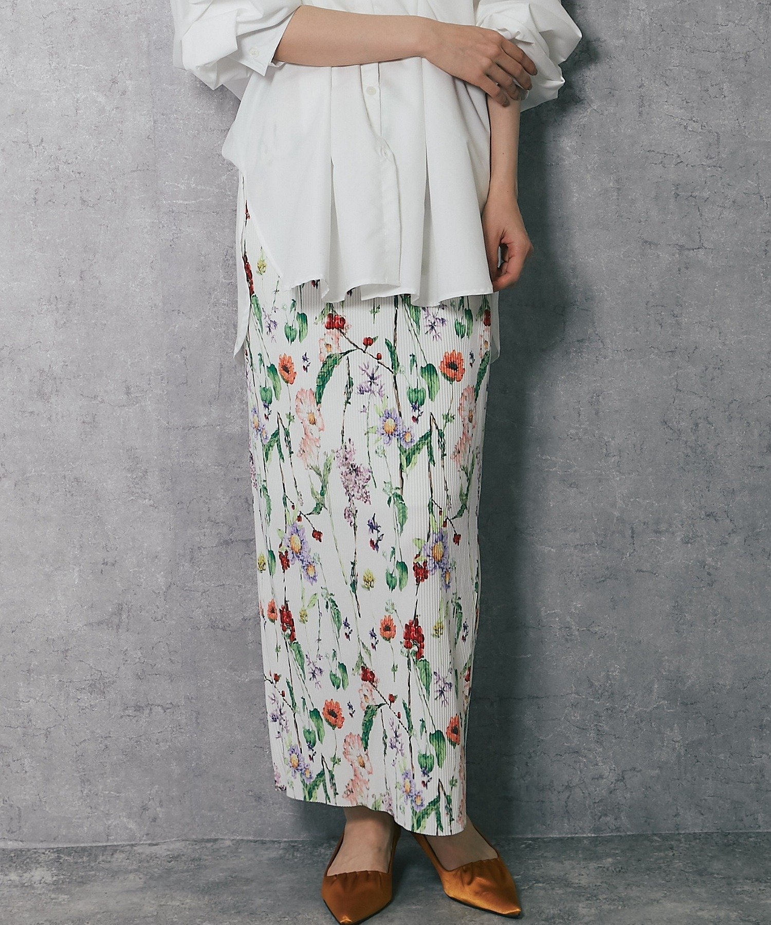 【スマイルオーキッド/SMILE ORCHID】の花柄プリーツロングスカート インテリア・キッズ・メンズ・レディースファッション・服の通販 founy(ファニー) 　ファッション　Fashion　レディースファッション　WOMEN　スカート　Skirt　ロングスカート　Long Skirt　シンプル　Simple　フラワー　Flower　プリント　Print　プリーツ　Pleats　オフホワイト|ID: prp329100004530198 ipo3291000000032028424