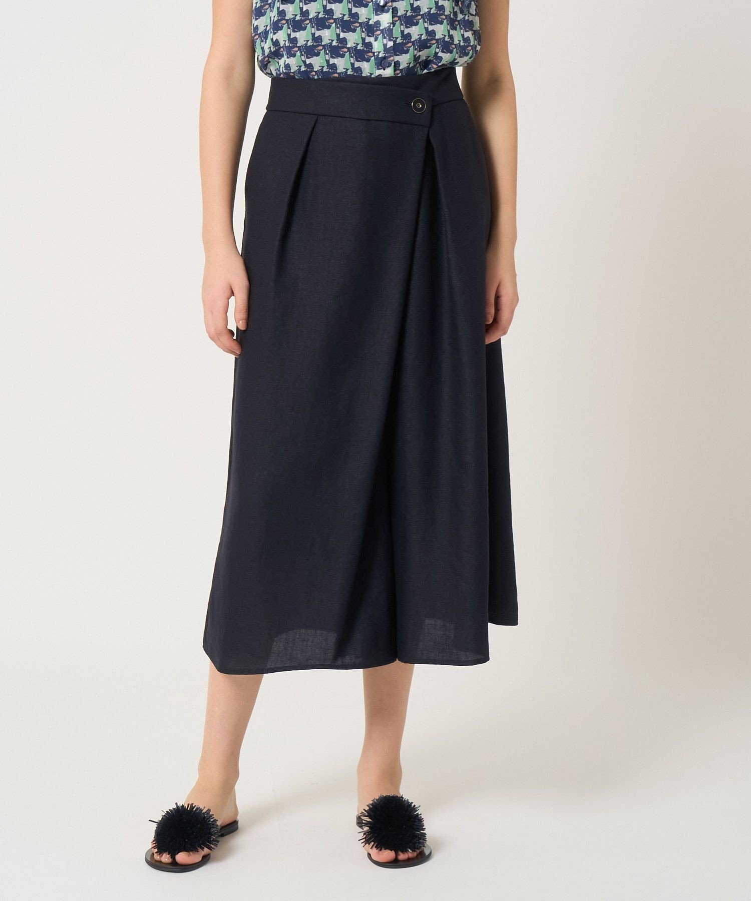【アナイ/ANAYI】のドライスラブアシメラップパンツ インテリア・キッズ・メンズ・レディースファッション・服の通販 founy(ファニー) 　ファッション　Fashion　レディースファッション　WOMEN　パンツ　Pants　アシンメトリー　Asymmetry　エレガント 上品　Elegant　スマート　Smart　プリント　Print　ラップ　Wrap　リュクス　Luxe　S/S・春夏　Ss・Spring/Summer　再入荷　Restock/Back In Stock/Re Arrival　夏　Summer　navy|ID: prp329100004530199 ipo3291000000032028429